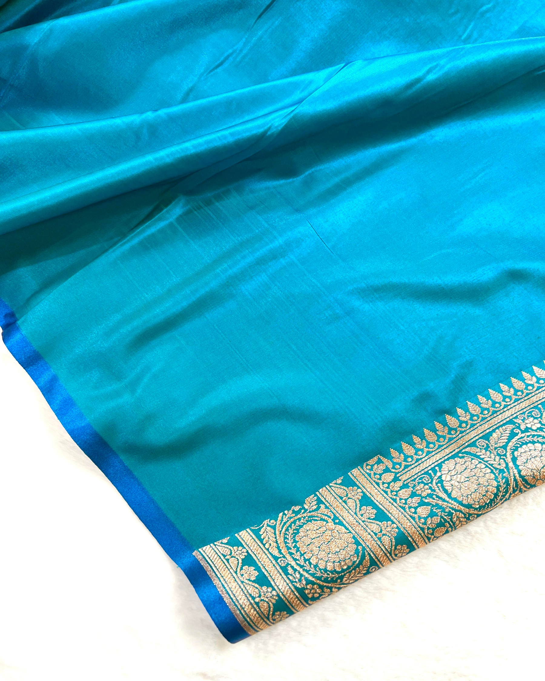 Firozi Shades Banarasi Boota Mashru Satin Silk Saree - Niyarah