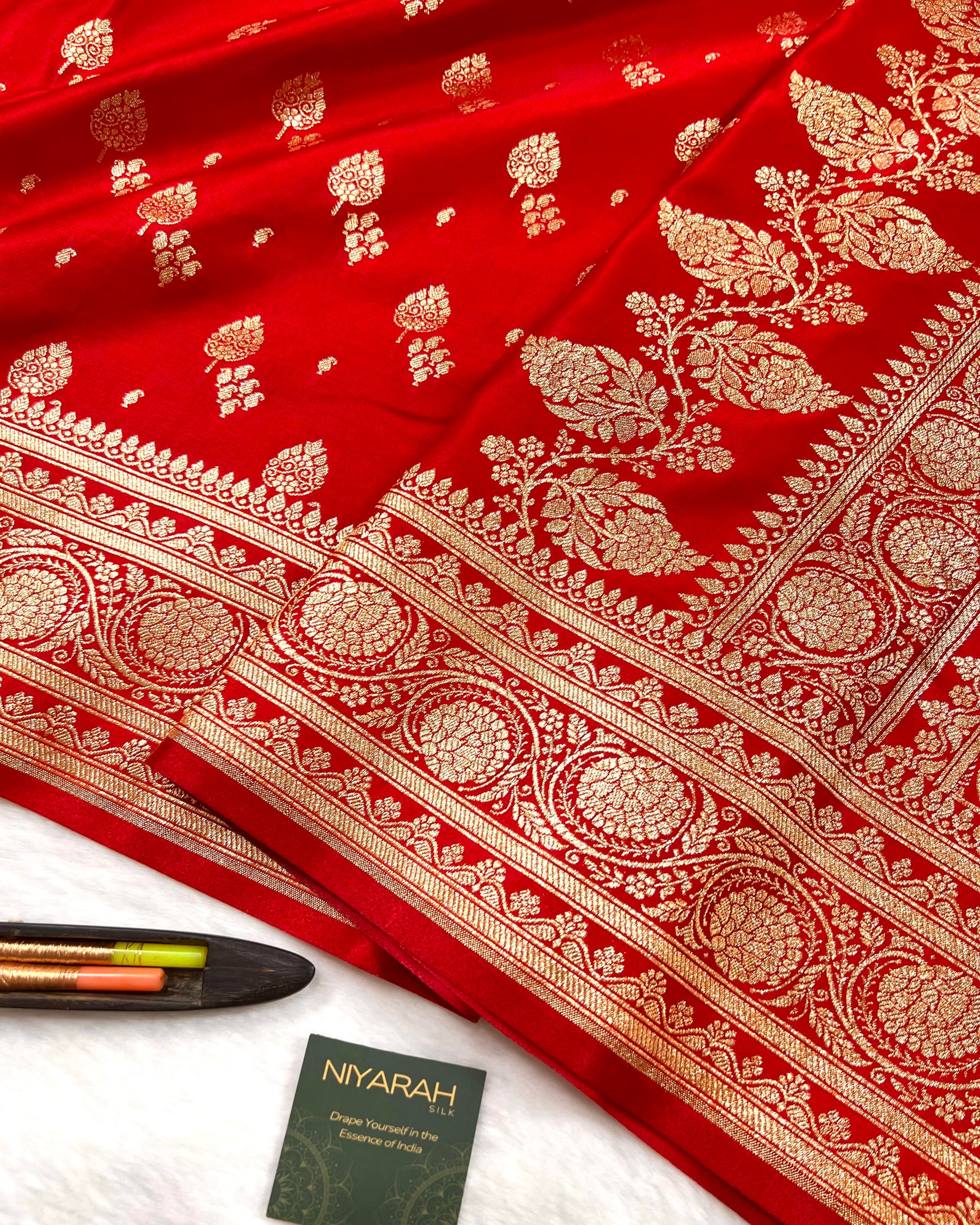 Red Shades Banarasi Boota Mashru Satin Silk Saree - Niyarah