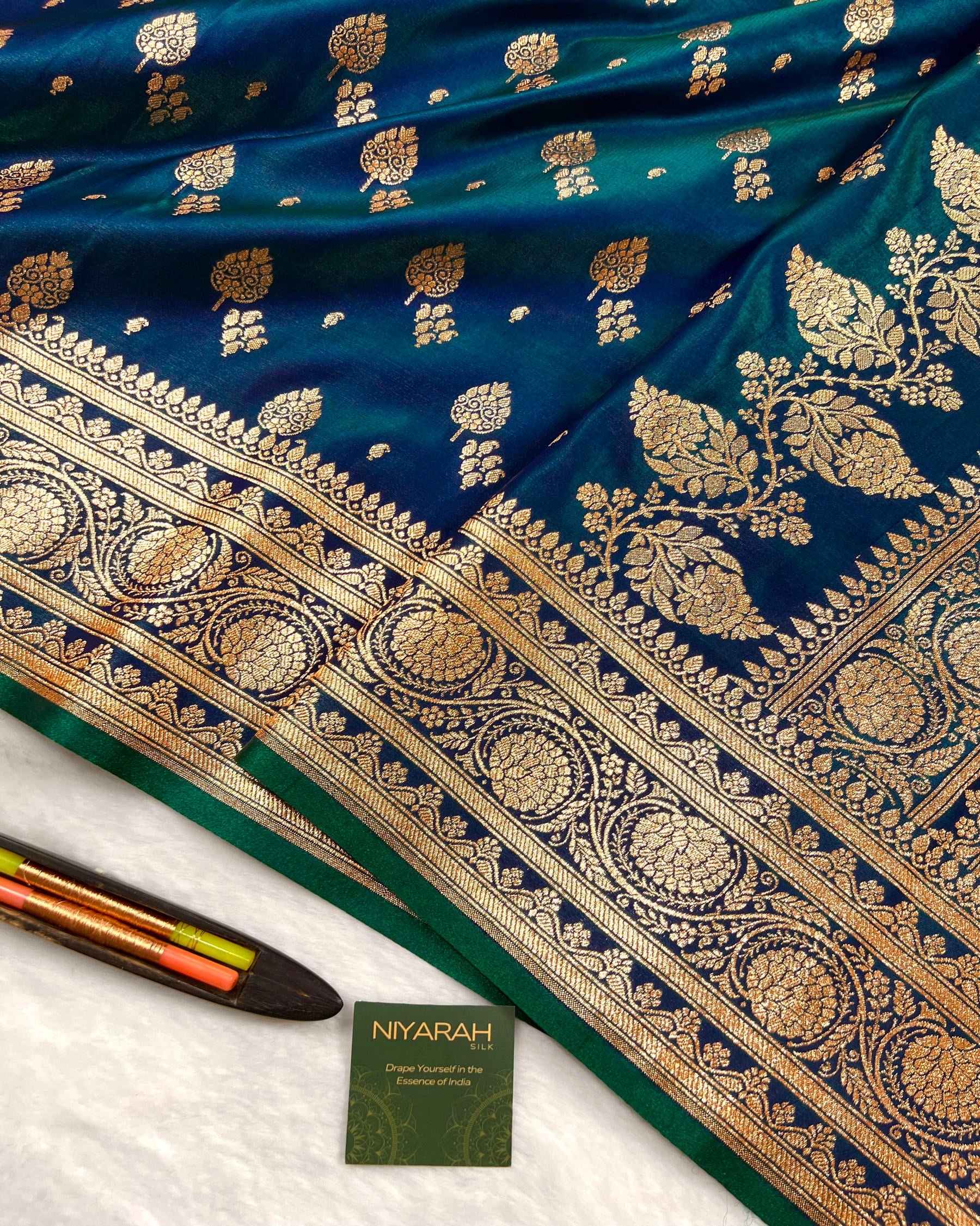 Cross Peacock Banarasi Boota Mashru Satin Silk Saree - Niyarah
