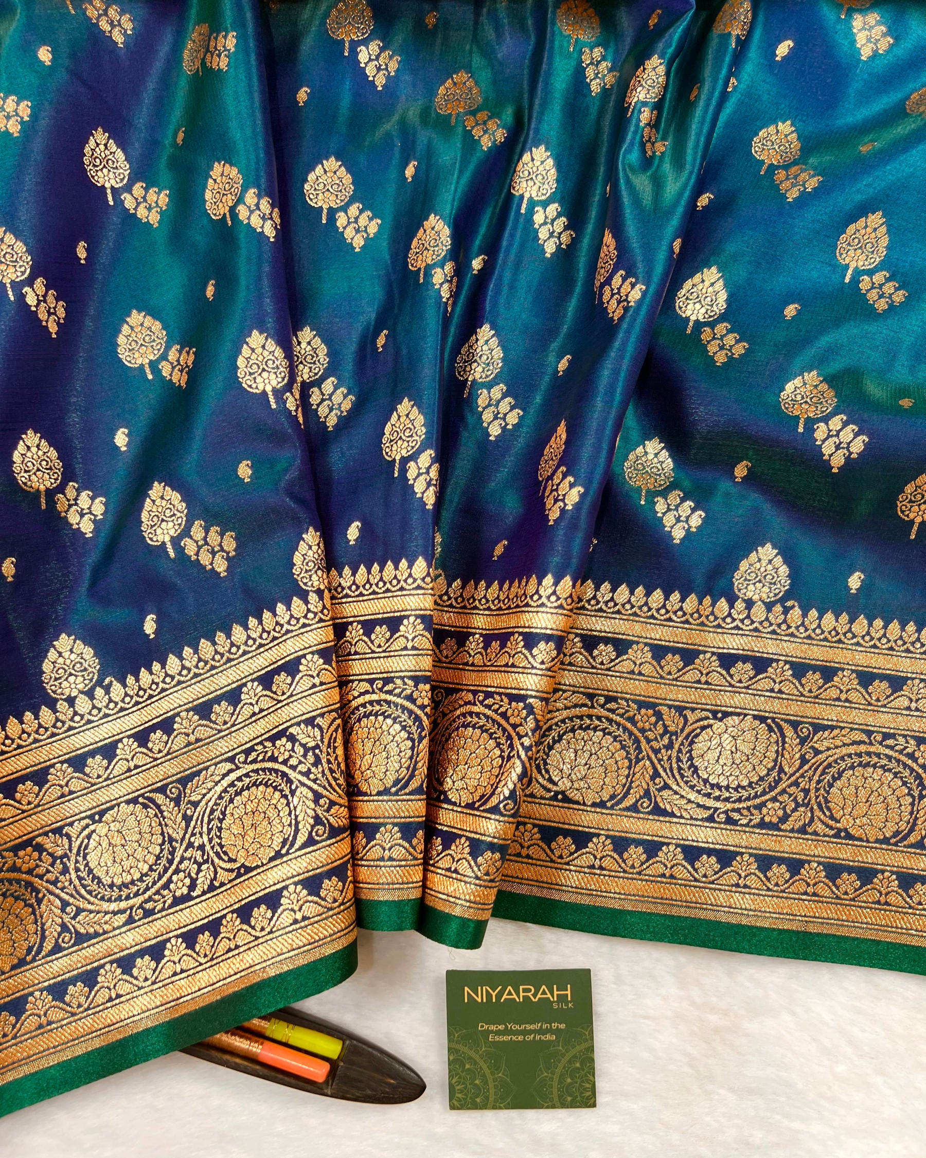 Cross Peacock Banarasi Boota Mashru Satin Silk Saree - Niyarah