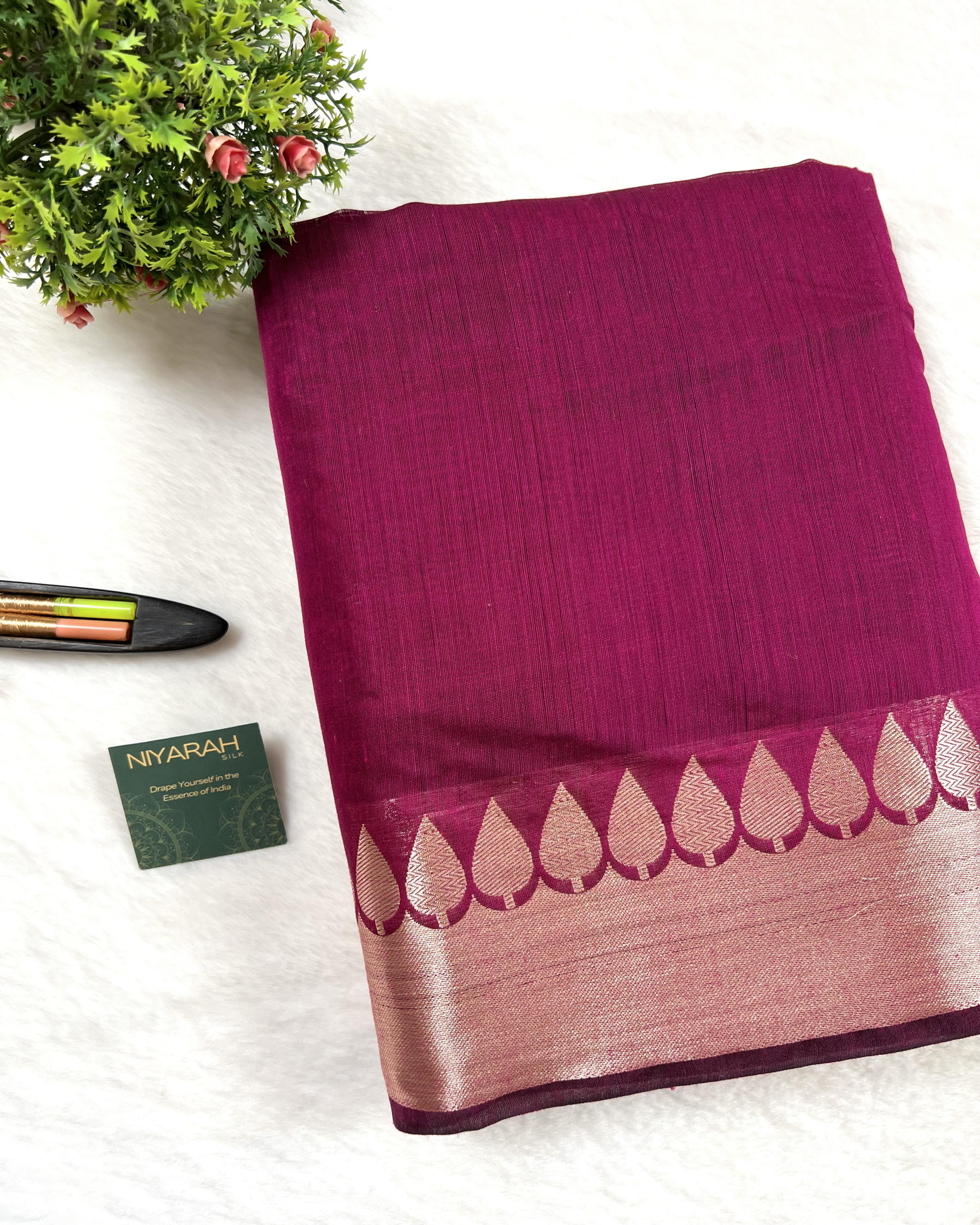 Daily Wear Rani Pink Plain Breathable Cotton Silk Saree - Niyarah