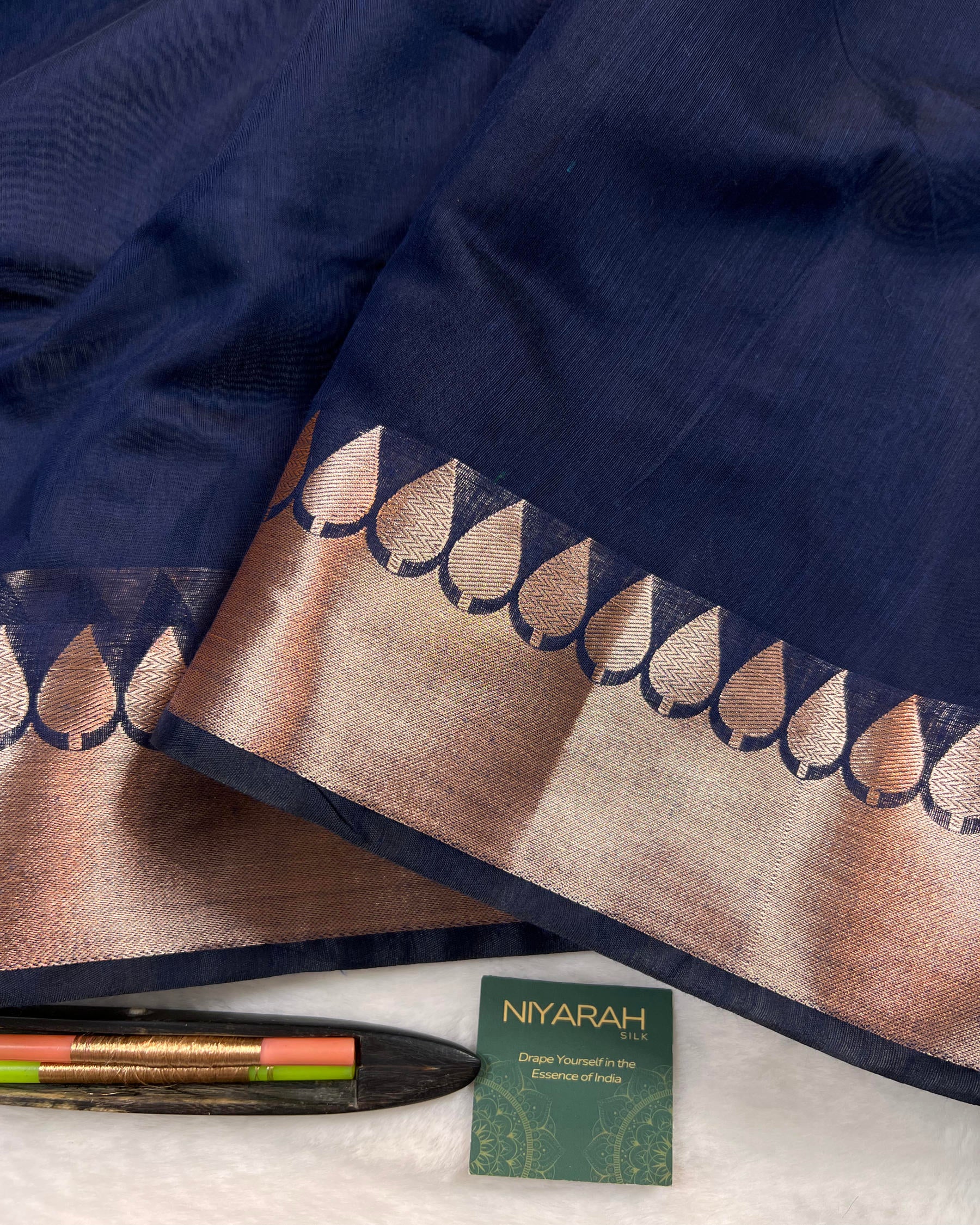 Daily Wear Navy Blue Plain Breathable Cotton Silk Saree - Niyarah