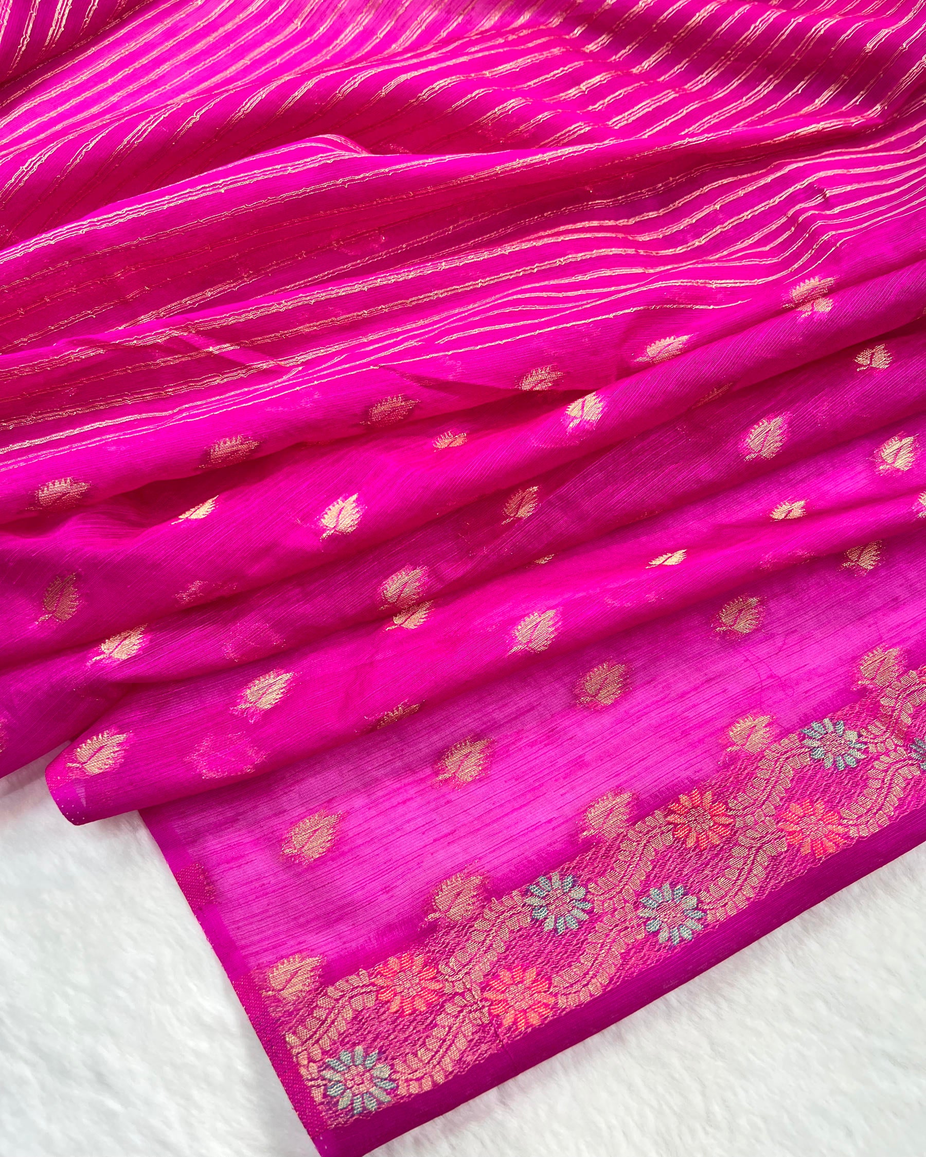 Rani Pink Shades Meena Boota Semi Linen Silk Saree - Niyarah