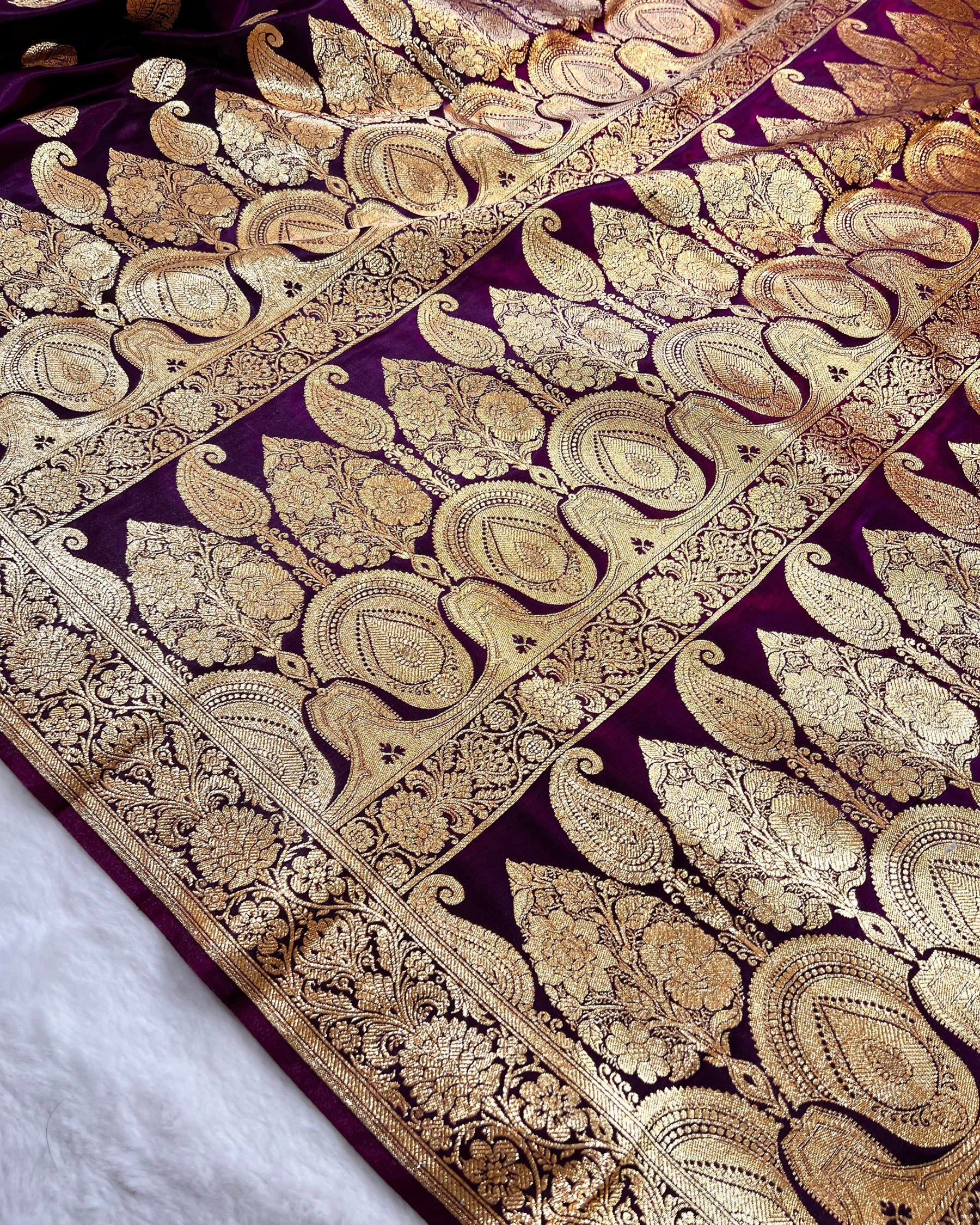Purple Shades Banarasi Boota Satin Silk Saree - Niyarah