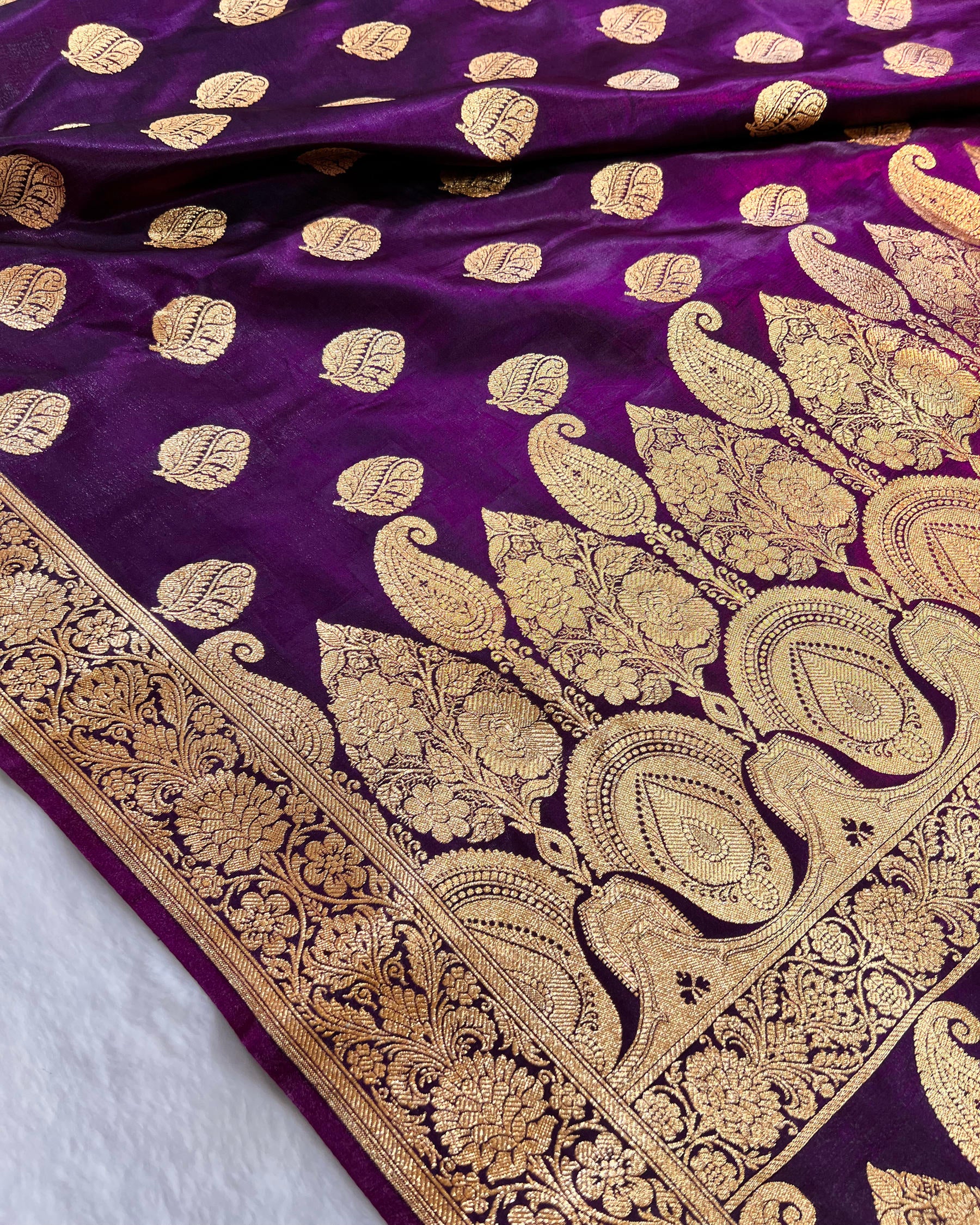 Purple Shades Banarasi Boota Satin Silk Saree - Niyarah