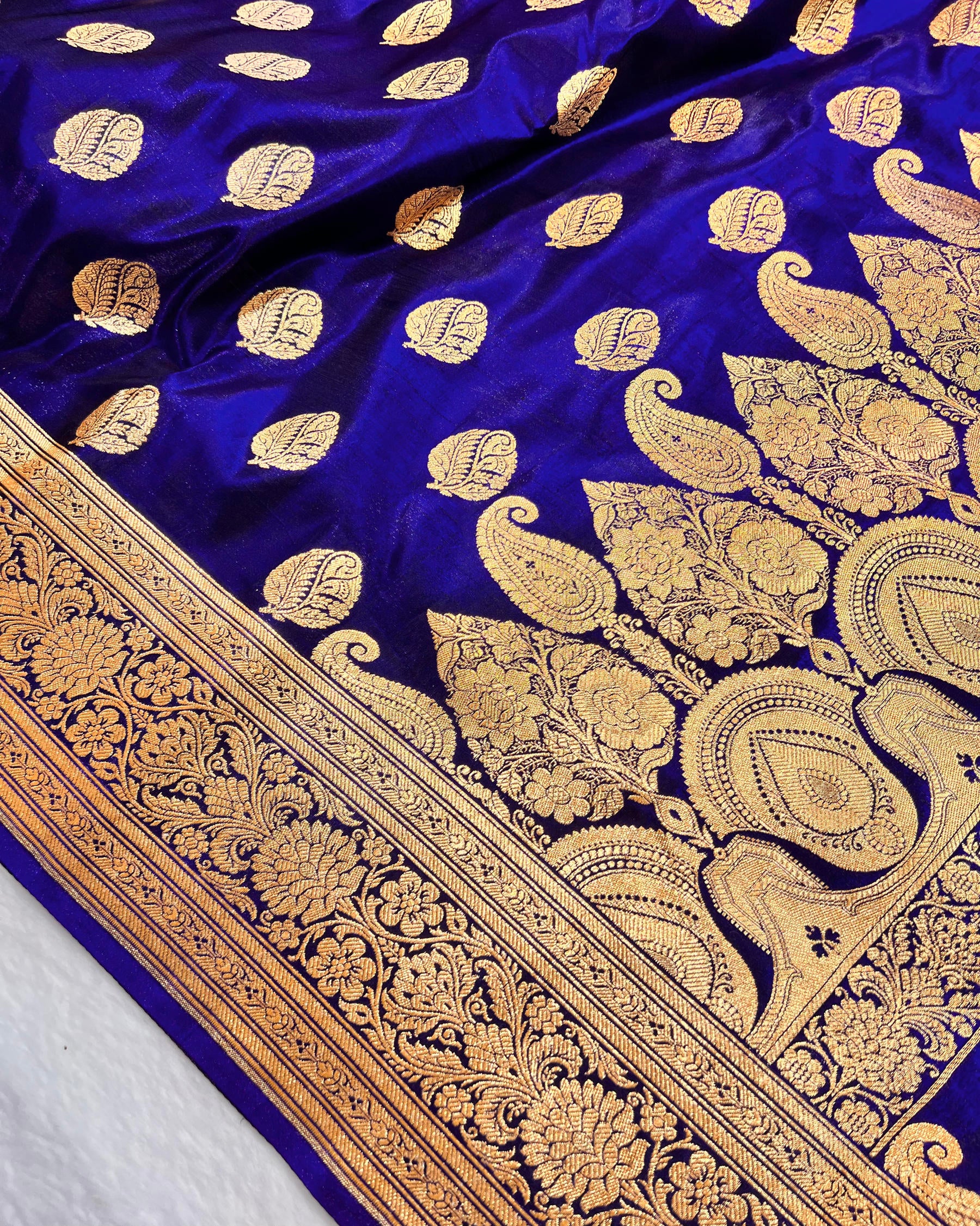 Royal Blue Shades Banarasi Boota Satin Silk Saree - Niyarah