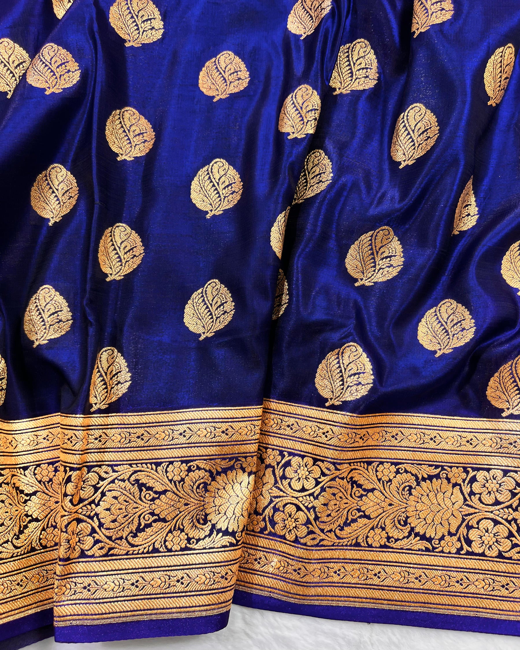 Royal Blue Shades Banarasi Boota Satin Silk Saree - Niyarah