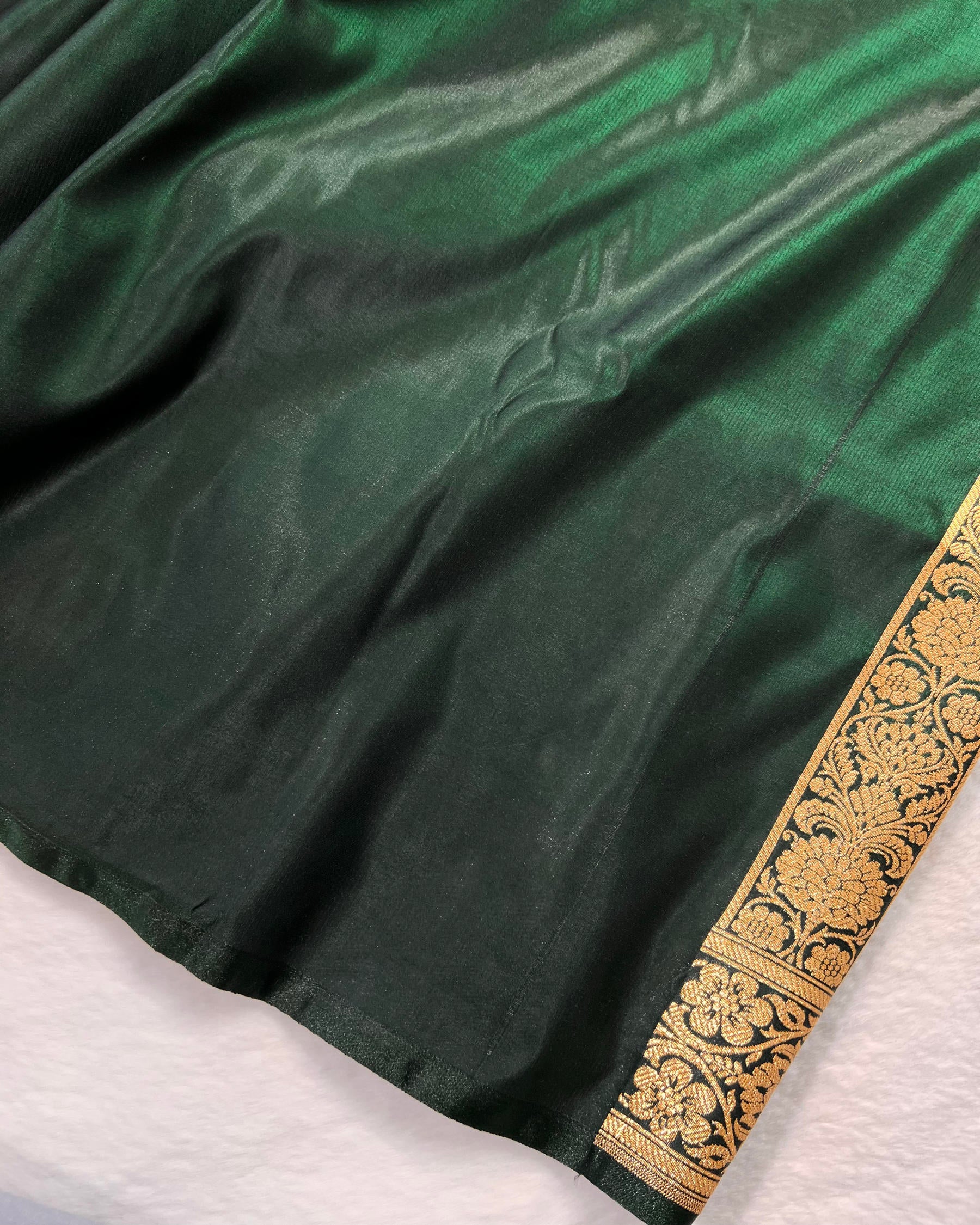 Bottle Green Shades Banarasi Boota Satin Silk Saree - Niyarah