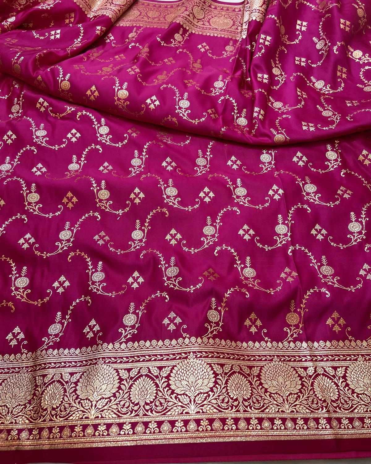 Rani Pink Shades Banarasi Shahi Jaal Mashru Katan Silk Saree