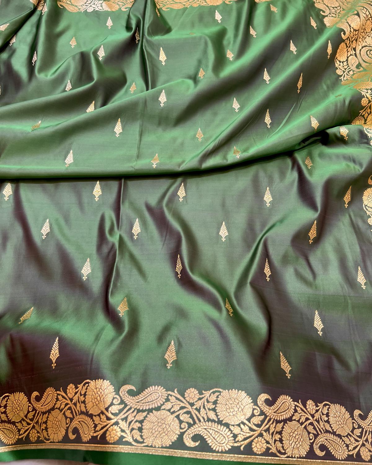 Cross Green with Purple Shades Banarasi Booti Mashru Katan Silk Saree