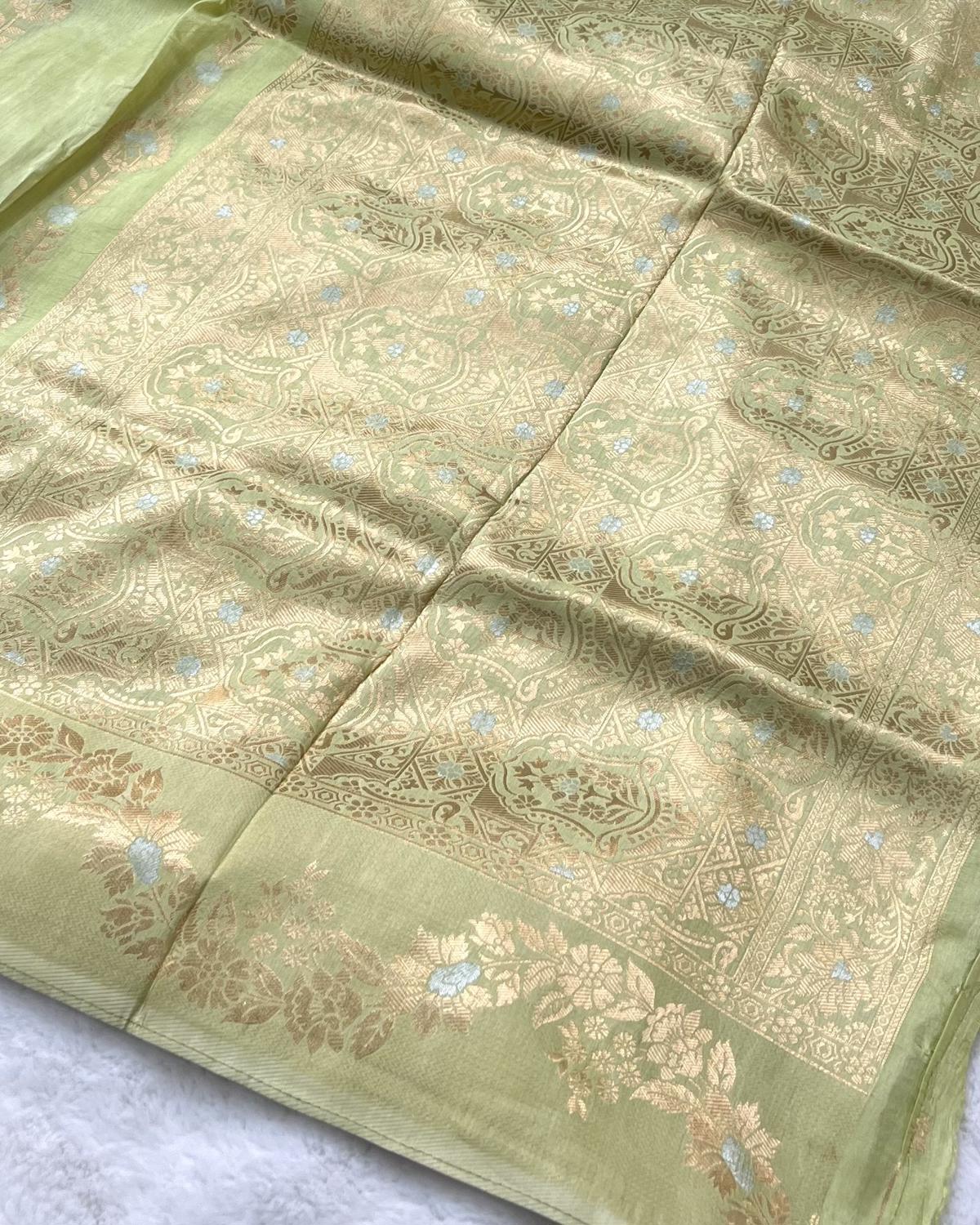 Pista Green Shades Sona-Rupa Striped Pattern Viscose Saree with Rich Pallu