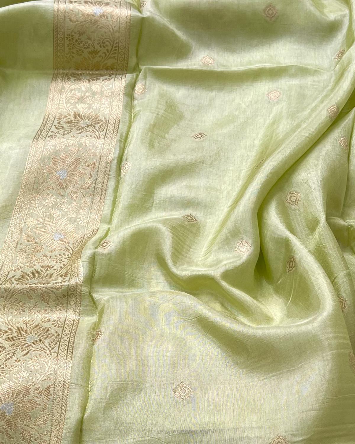 Pista Green Shades Sona-Rupa Striped Pattern Viscose Saree with Rich Pallu