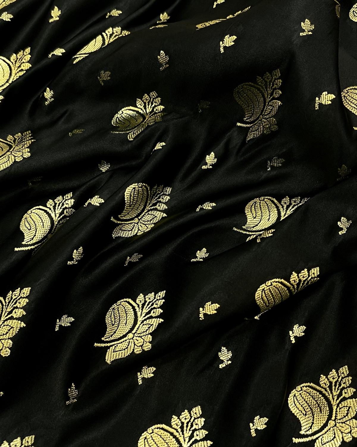Black Shades Banarasi Boota Mashru Katan Silk Saree With Rich Pallu