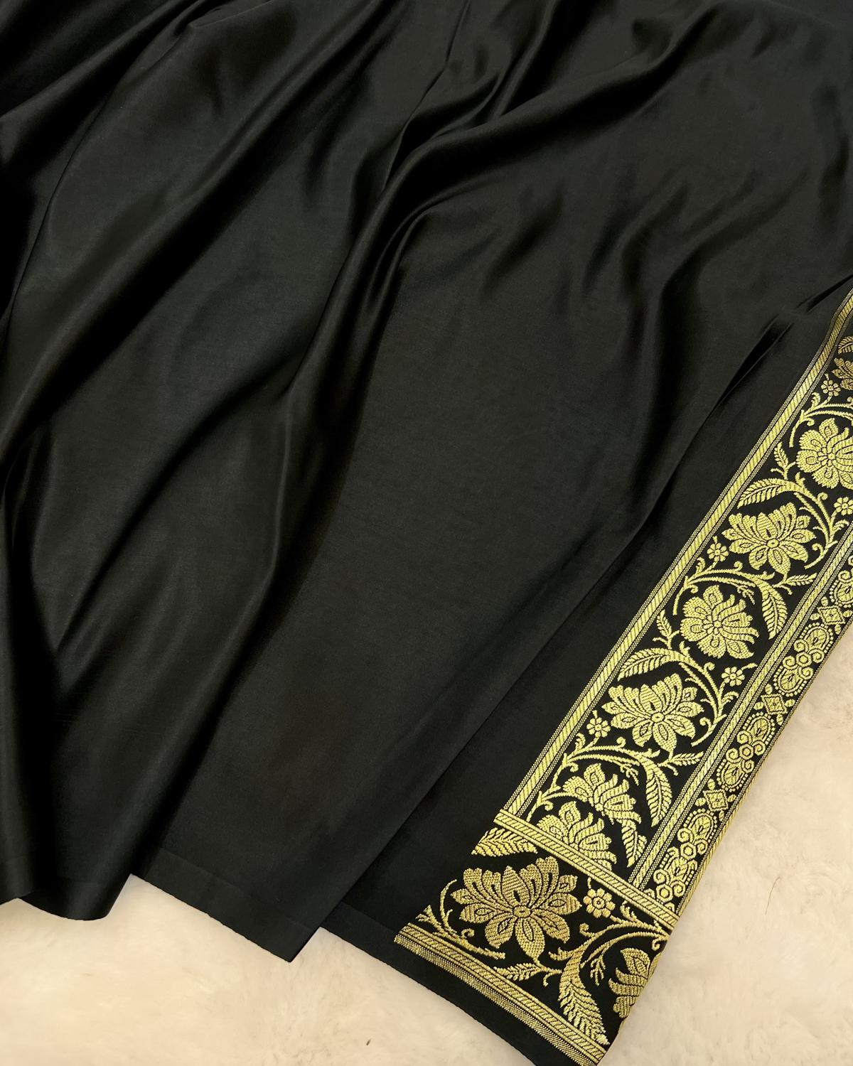 Black Shades Banarasi Boota Mashru Katan Silk Saree With Rich Pallu