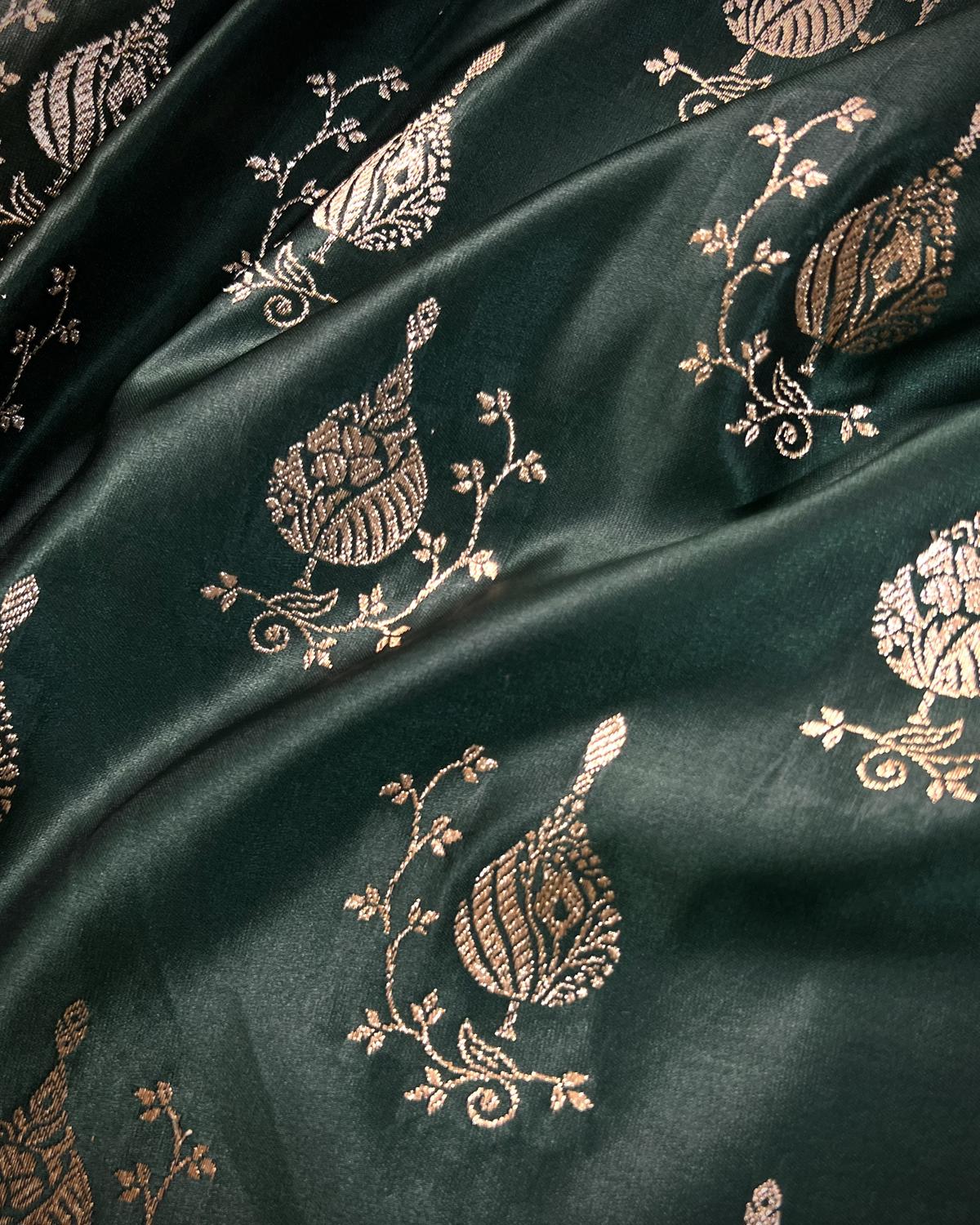 Deep Green Shades Banarasi Boota Mashru Katan Silk Saree with Brocade Blouse