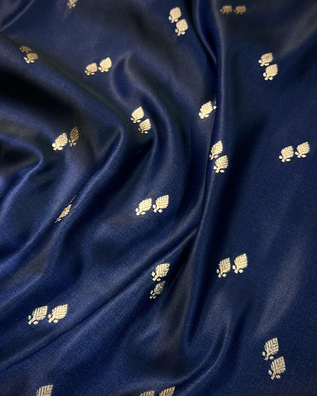 Navy Blue Banarasi Double Booti Mashru Katan Silk Saree