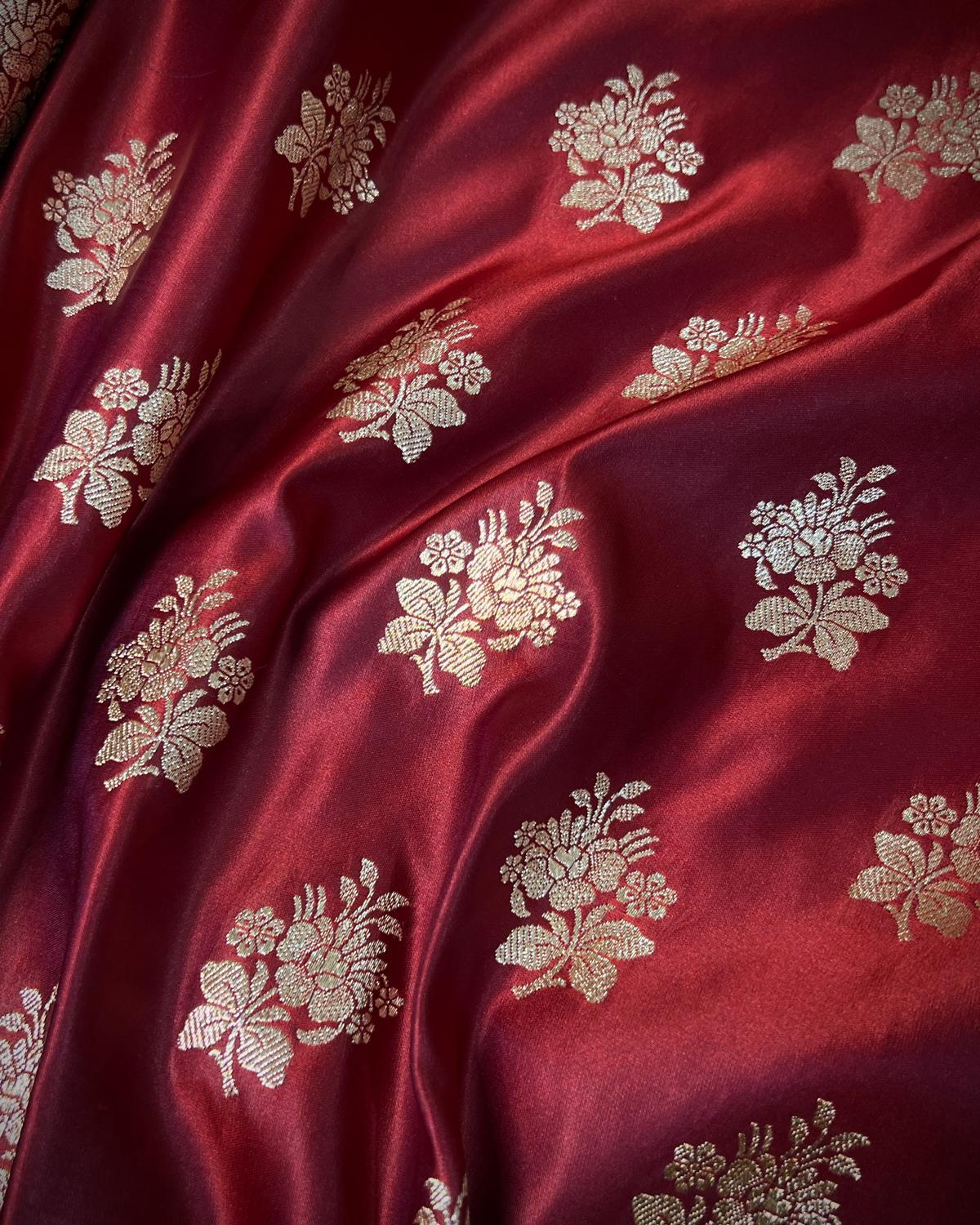Maroon Shades Banarasi Boota Mashru Katan Silk Saree with Brocade Blouse