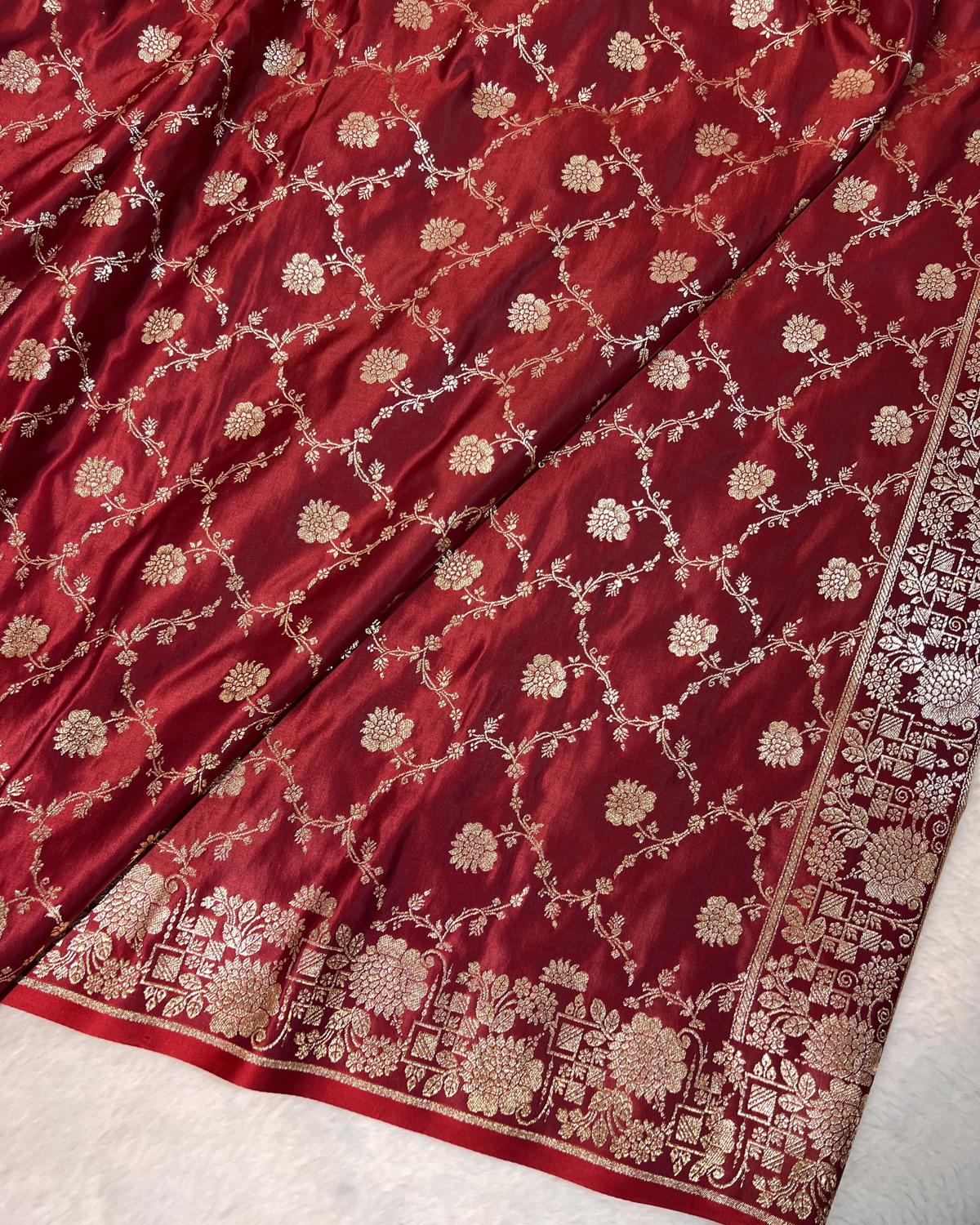 Maroon Shades Banarasi Boota Mashru Katan Silk Saree with Brocade Blouse