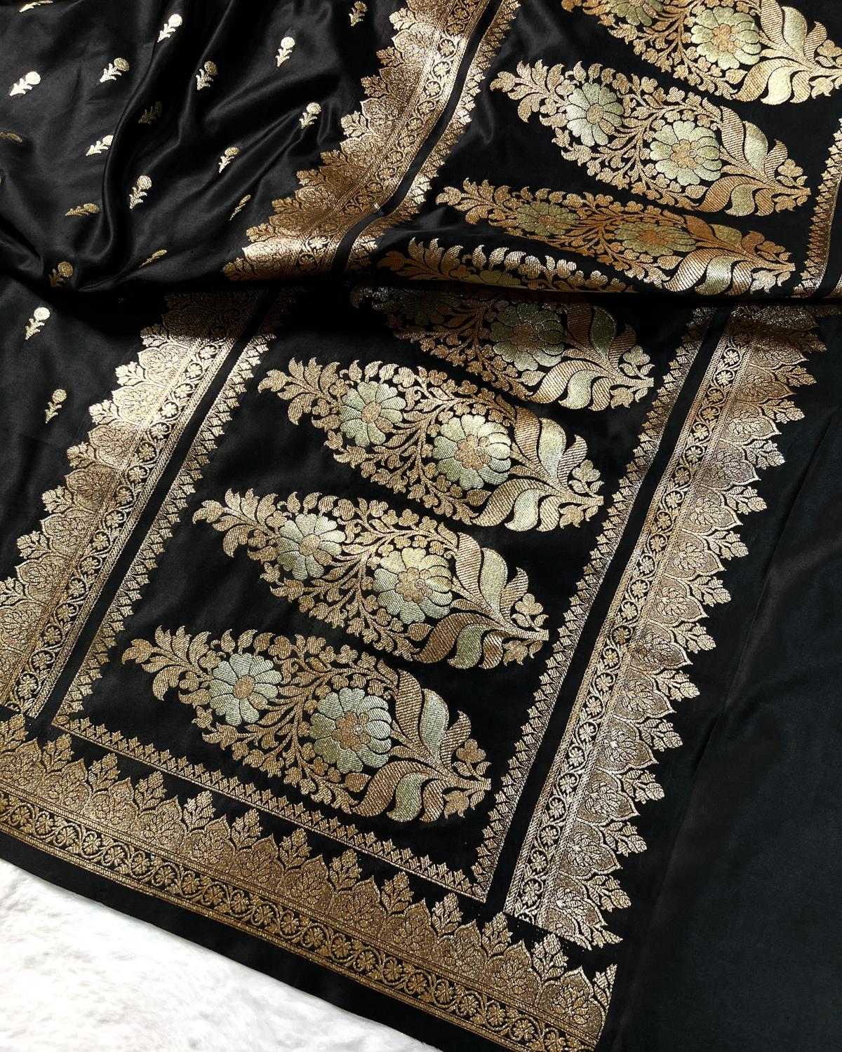 Black Shade Banarasi Meena Booti Mashru Katan Silk Saree