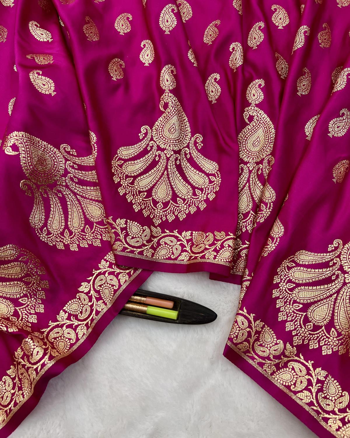 Rani Pink Shades Banarasi Boota Border Katan Silk Saree