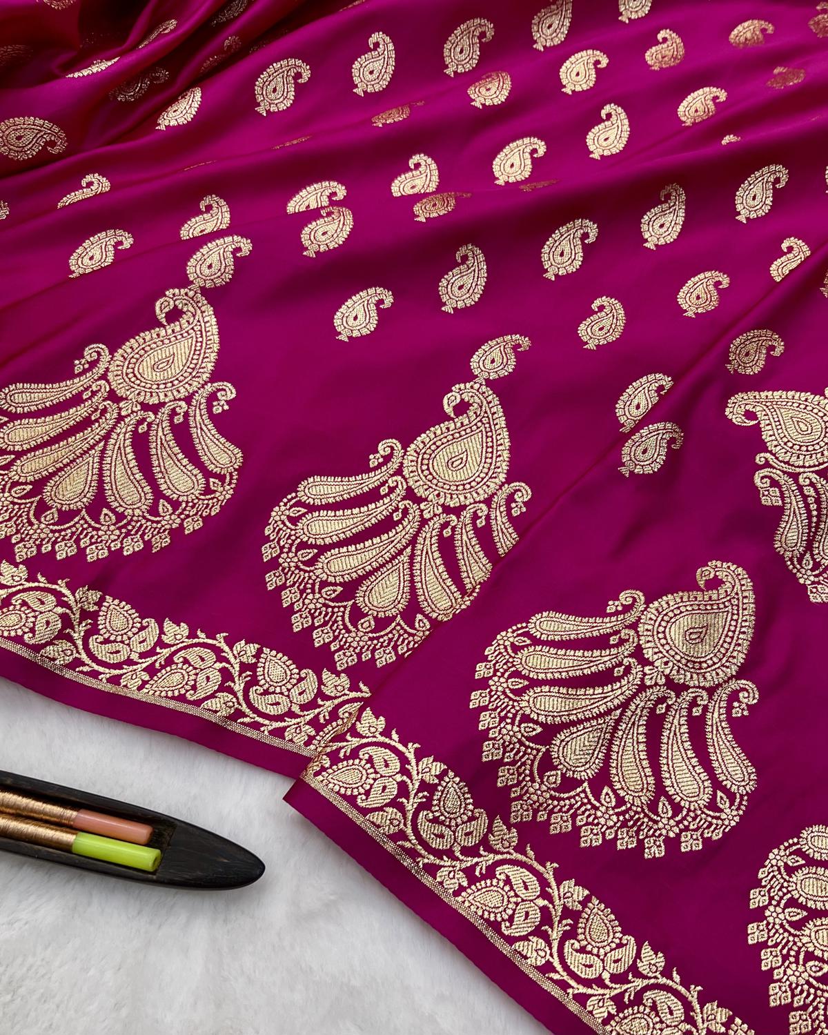 Rani Pink Shades Banarasi Boota Border Katan Silk Saree