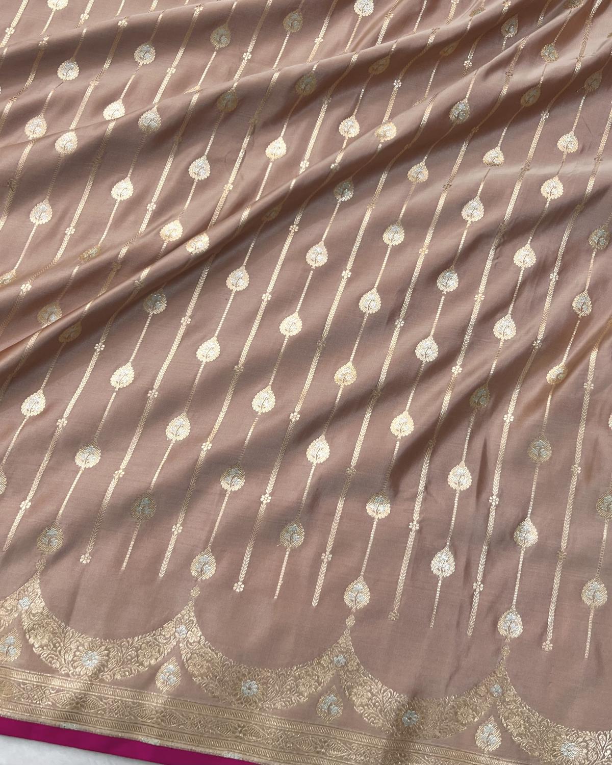 detailed striped body design on brown saree with festive celebraton- Niyarah | buy new banarsi saree online