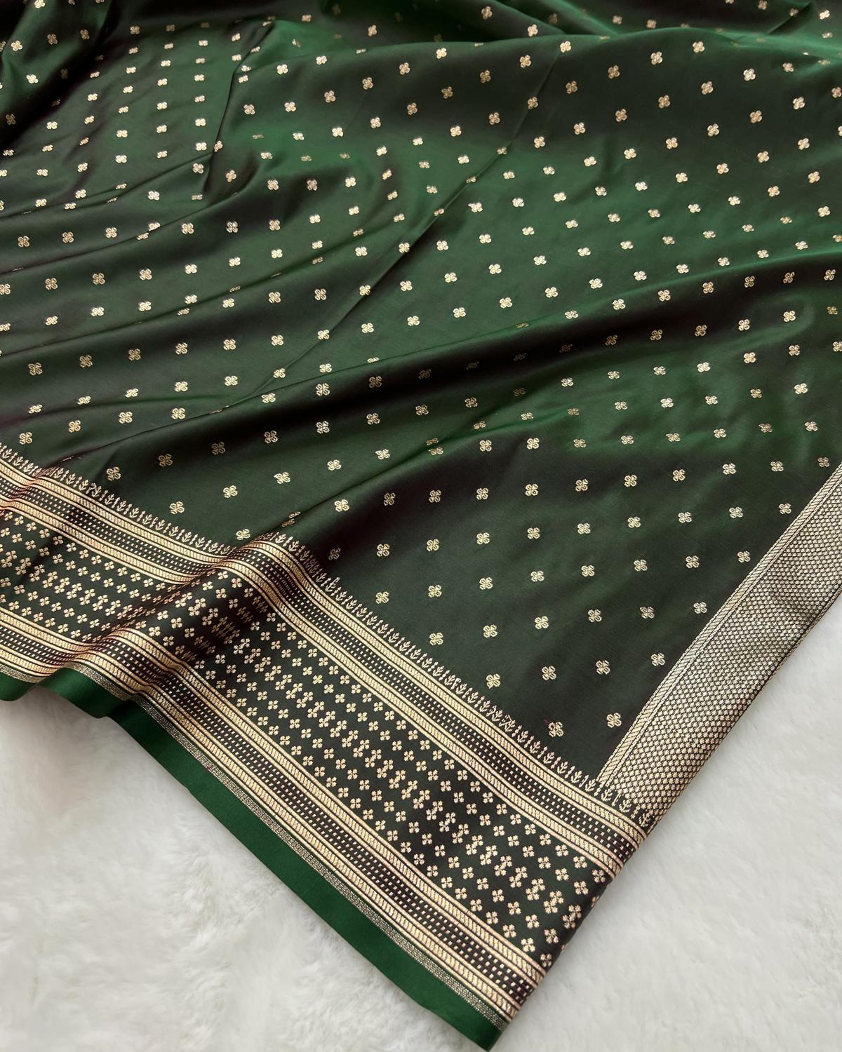 Deep Green Banarasi Phool Buti Mashru Katan Silk Saree
