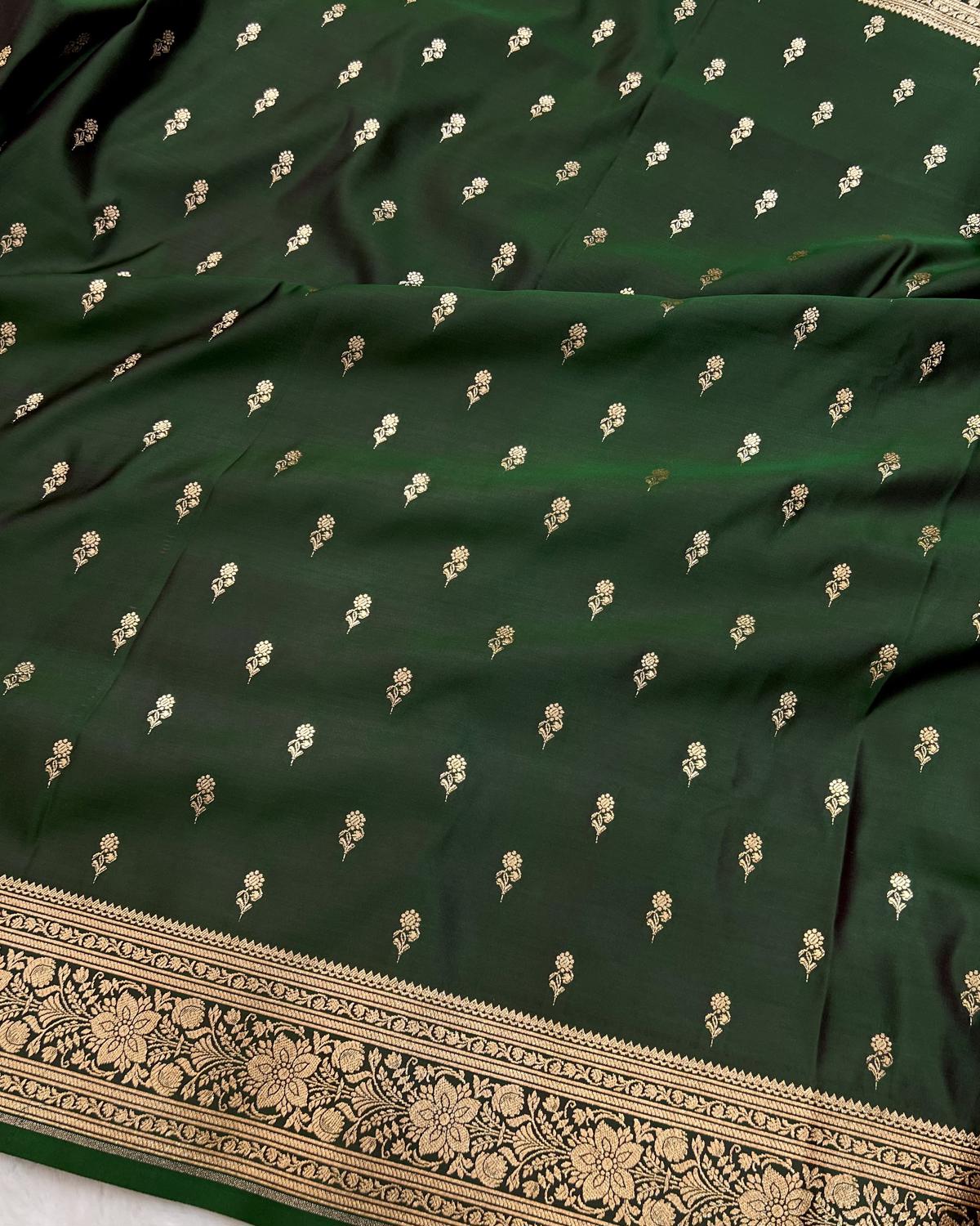 Deep Green Banarasi Phool Buti Mashru Katan Silk Saree