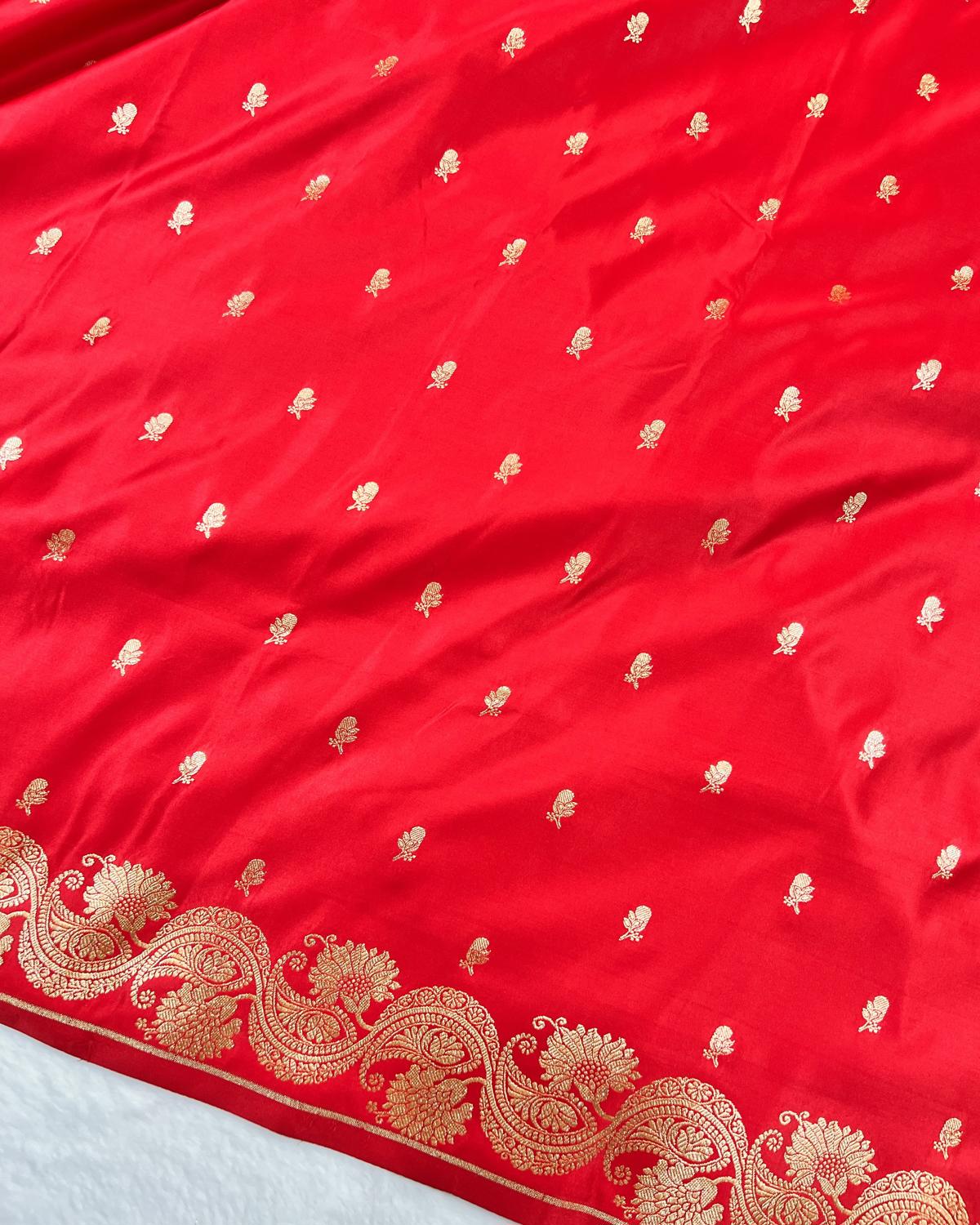Red Banarasi Floral Booti Mashru Katan Silk Saree
