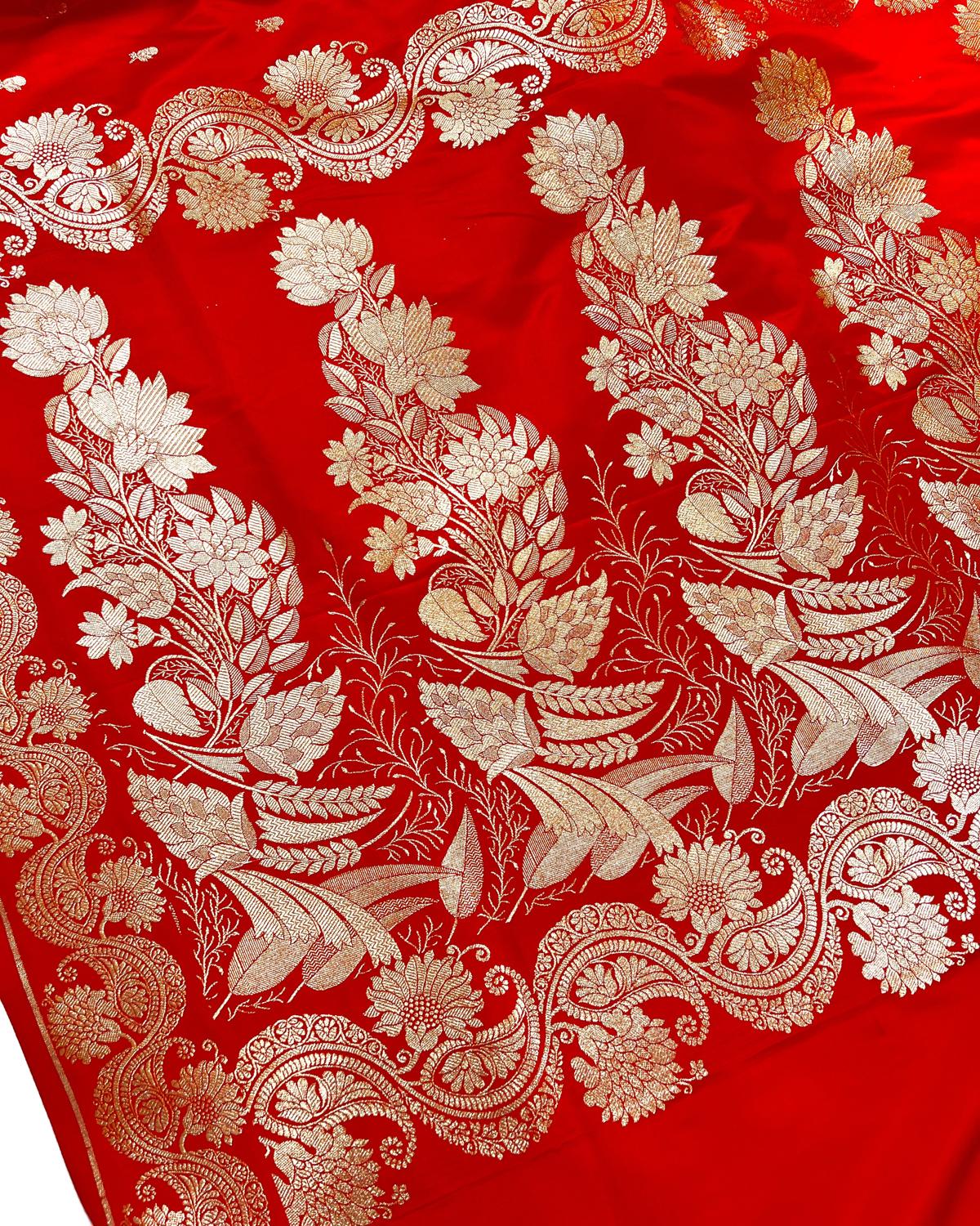 Red Banarasi Floral Booti Mashru Katan Silk Saree