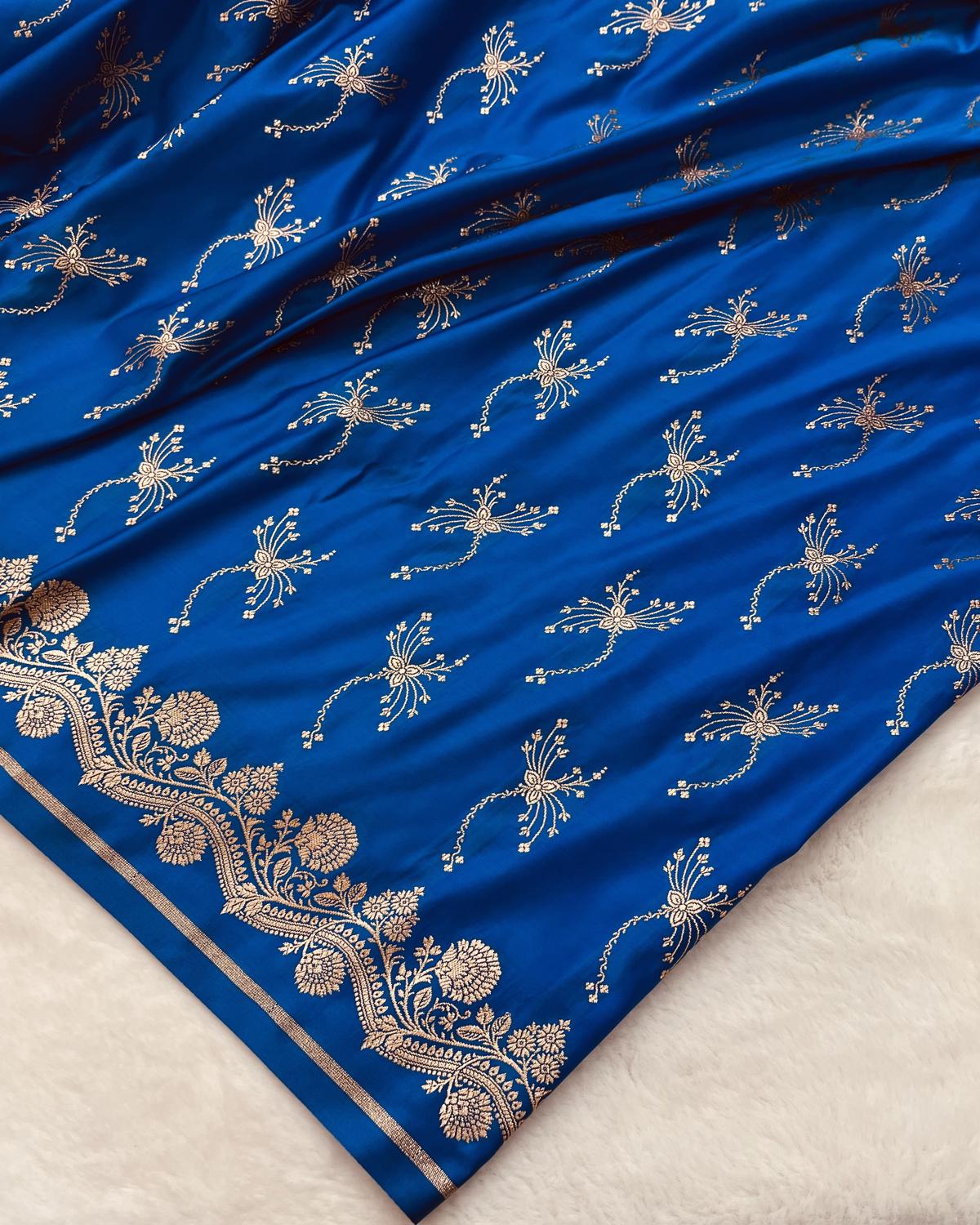 Matching brocade blue blouse piece with zari work for banarasi silk saree-Niyarah