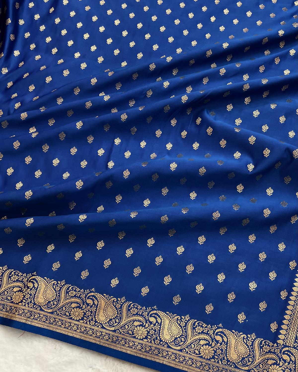 German Blue Shades Banarasi Floral Booti Mashru Silk Saree