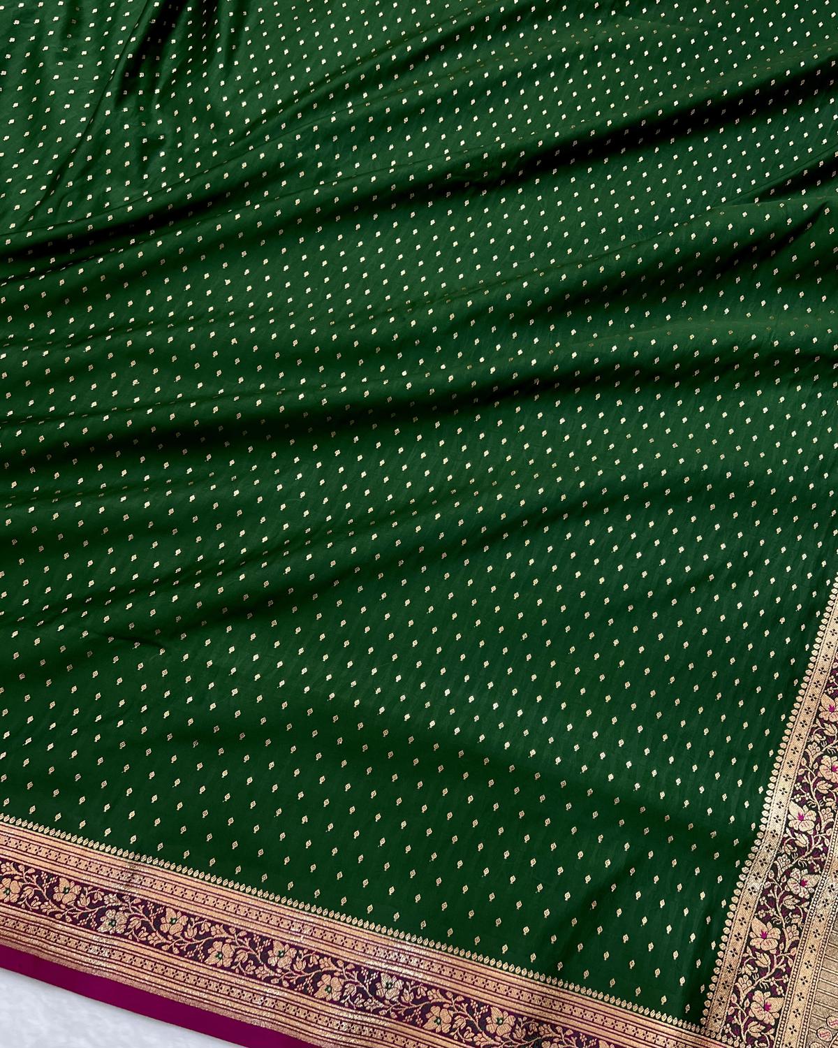 Bottle Green-Rani Shade Banarasi Micro Booti Katan Silk Saree