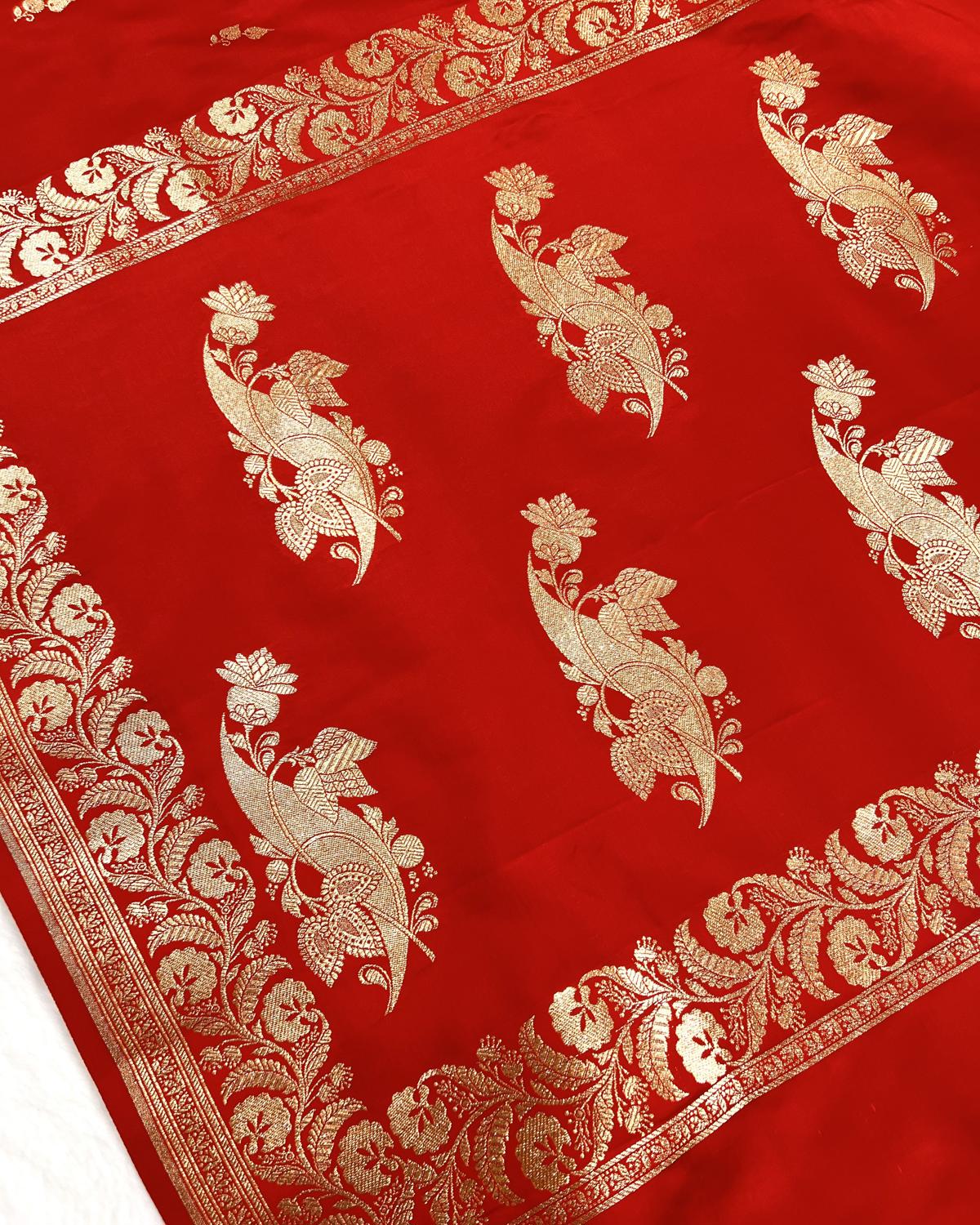 Red Shades Banarasi Leafy Booti Mashru Katan Silk Saree