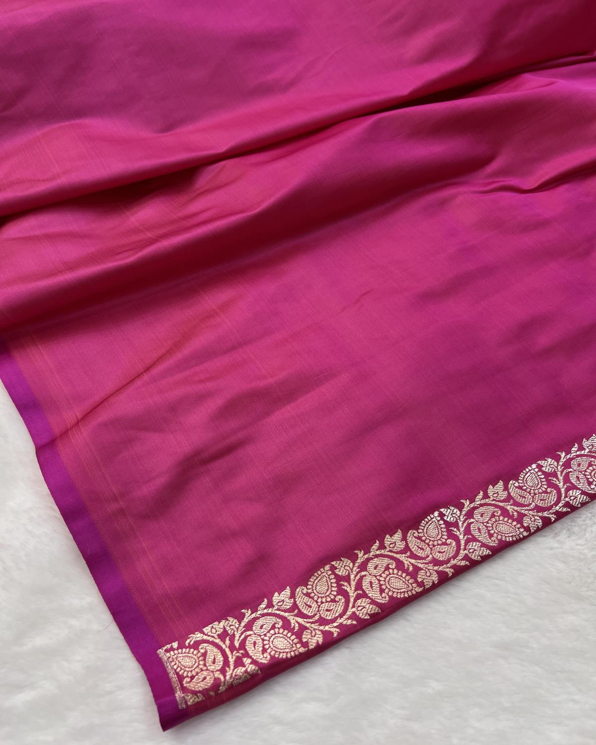 Deep Pink Shade Banarasi Boota Border Katan Silk Saree