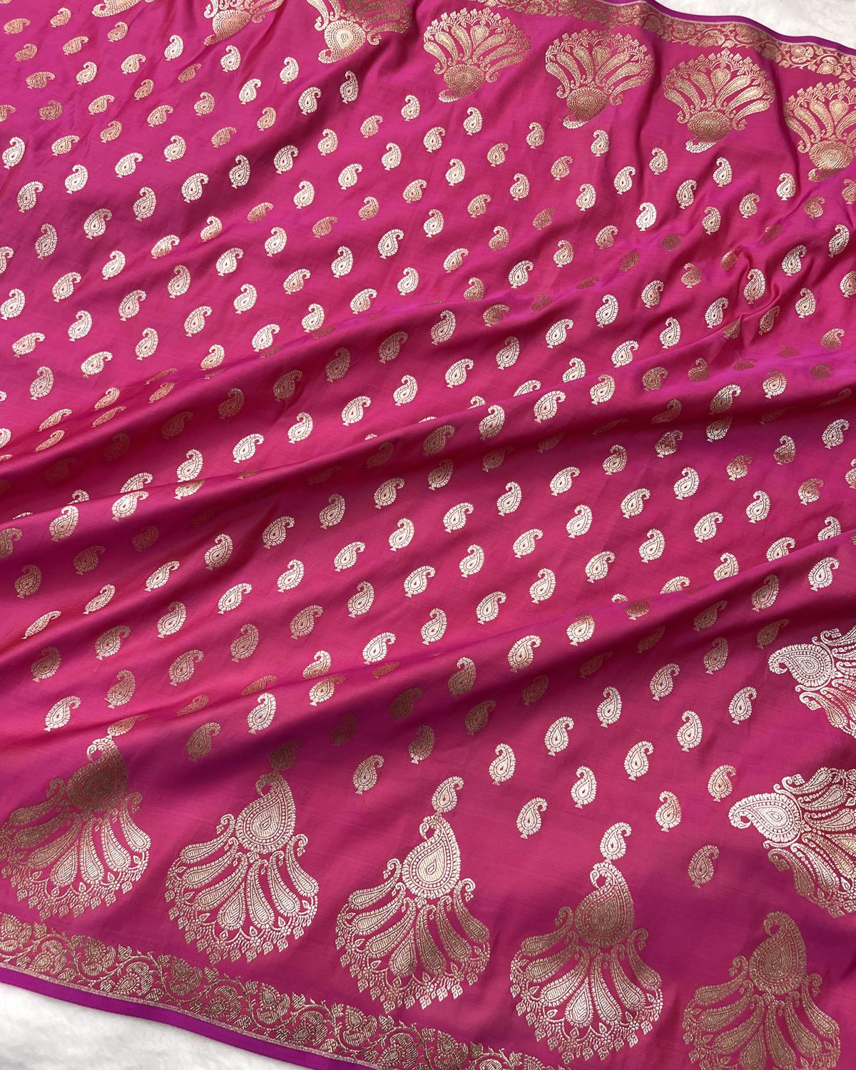 Deep Pink Shade Banarasi Boota Border Katan Silk Saree