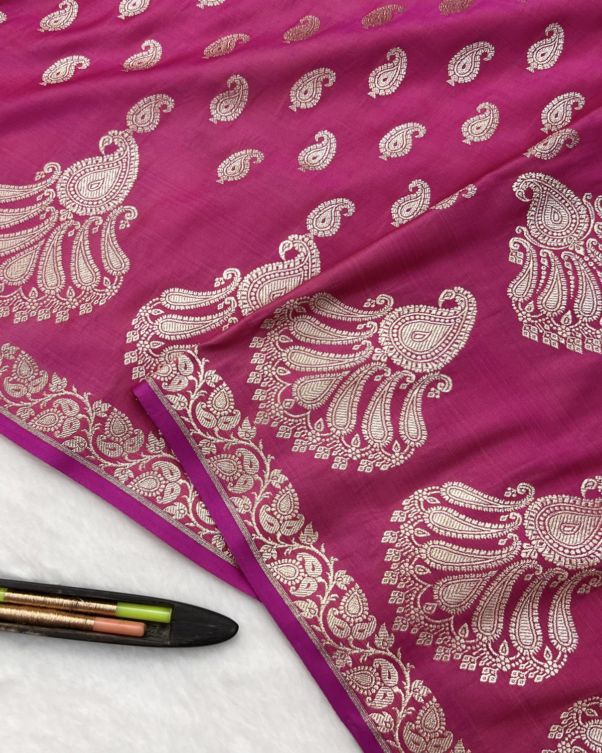 Deep Pink Shade Banarasi Boota Border Katan Silk Saree