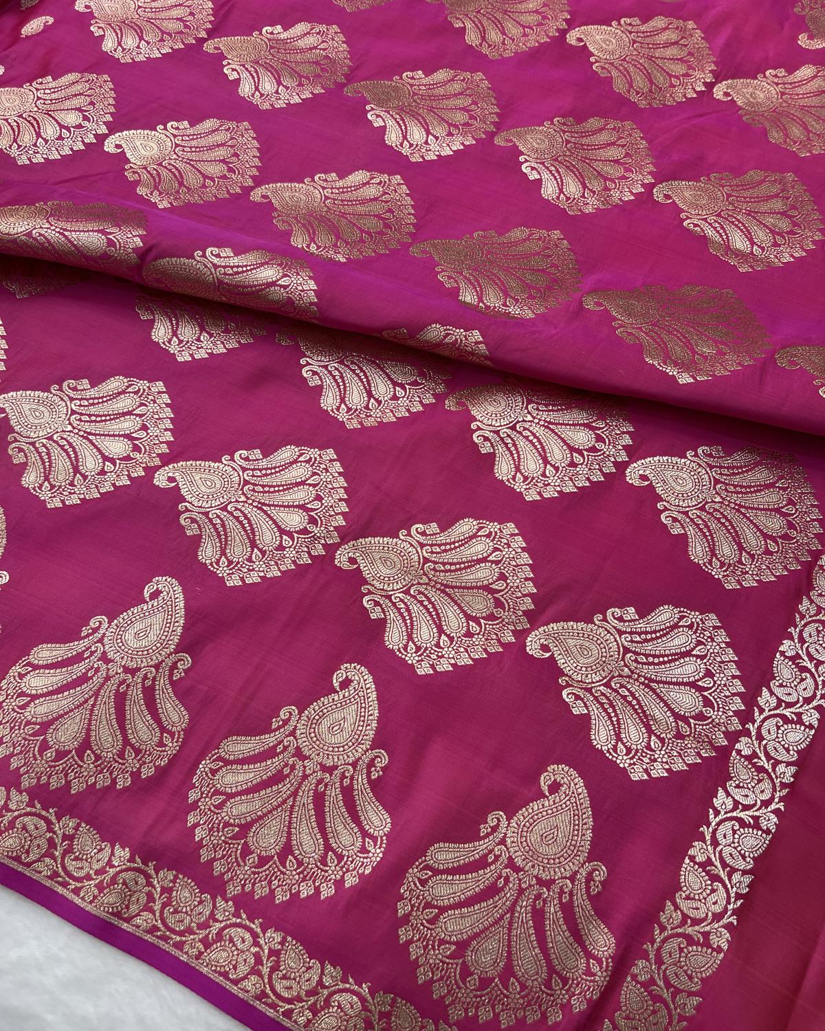 Deep Pink Shade Banarasi Boota Border Katan Silk Saree
