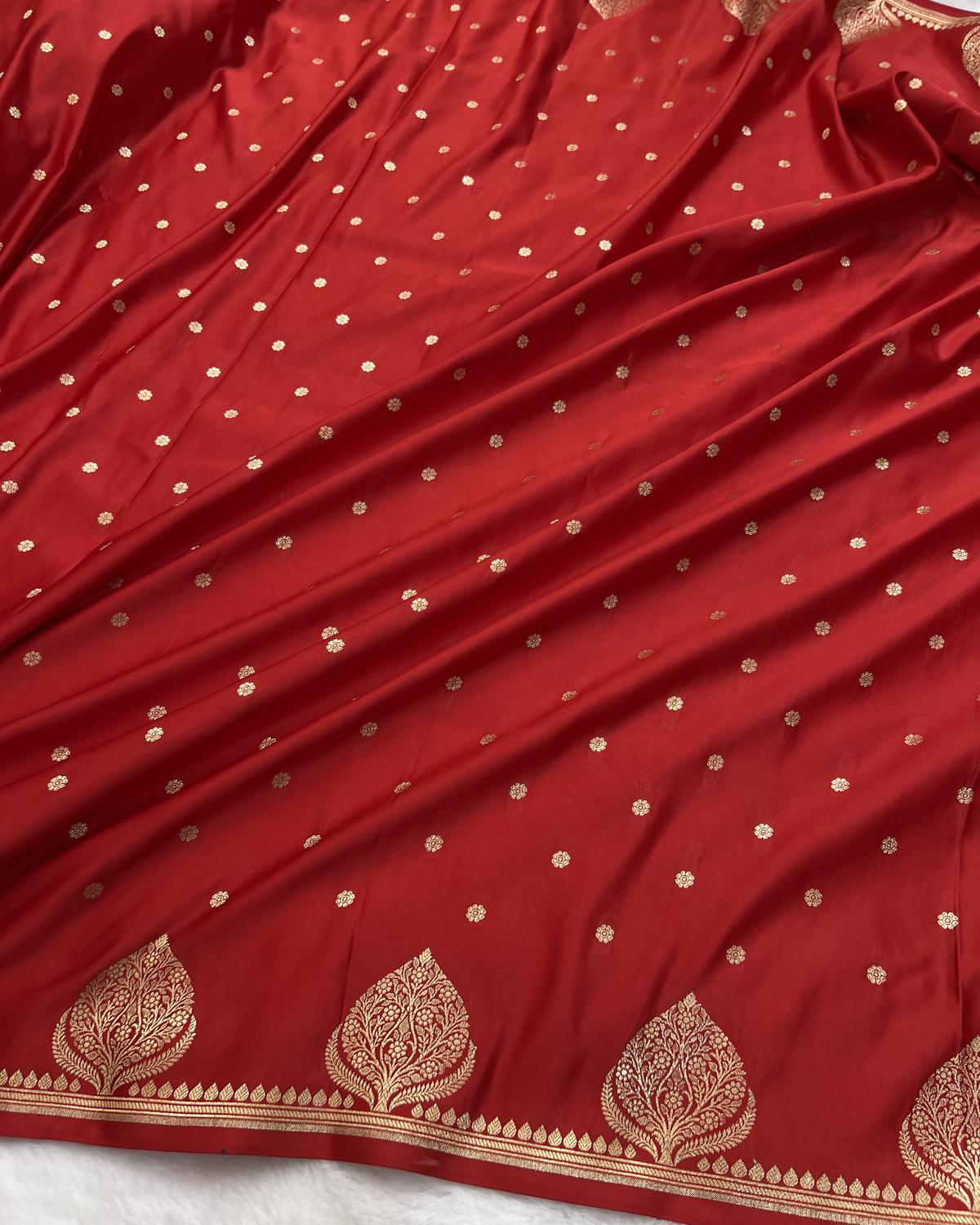 Red Shades Banarasi Boota Border Mashru Katan Silk Saree