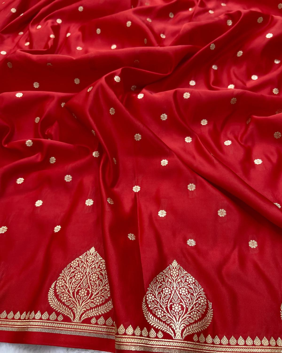 Red Shades Banarasi Boota Border Mashru Katan Silk Saree