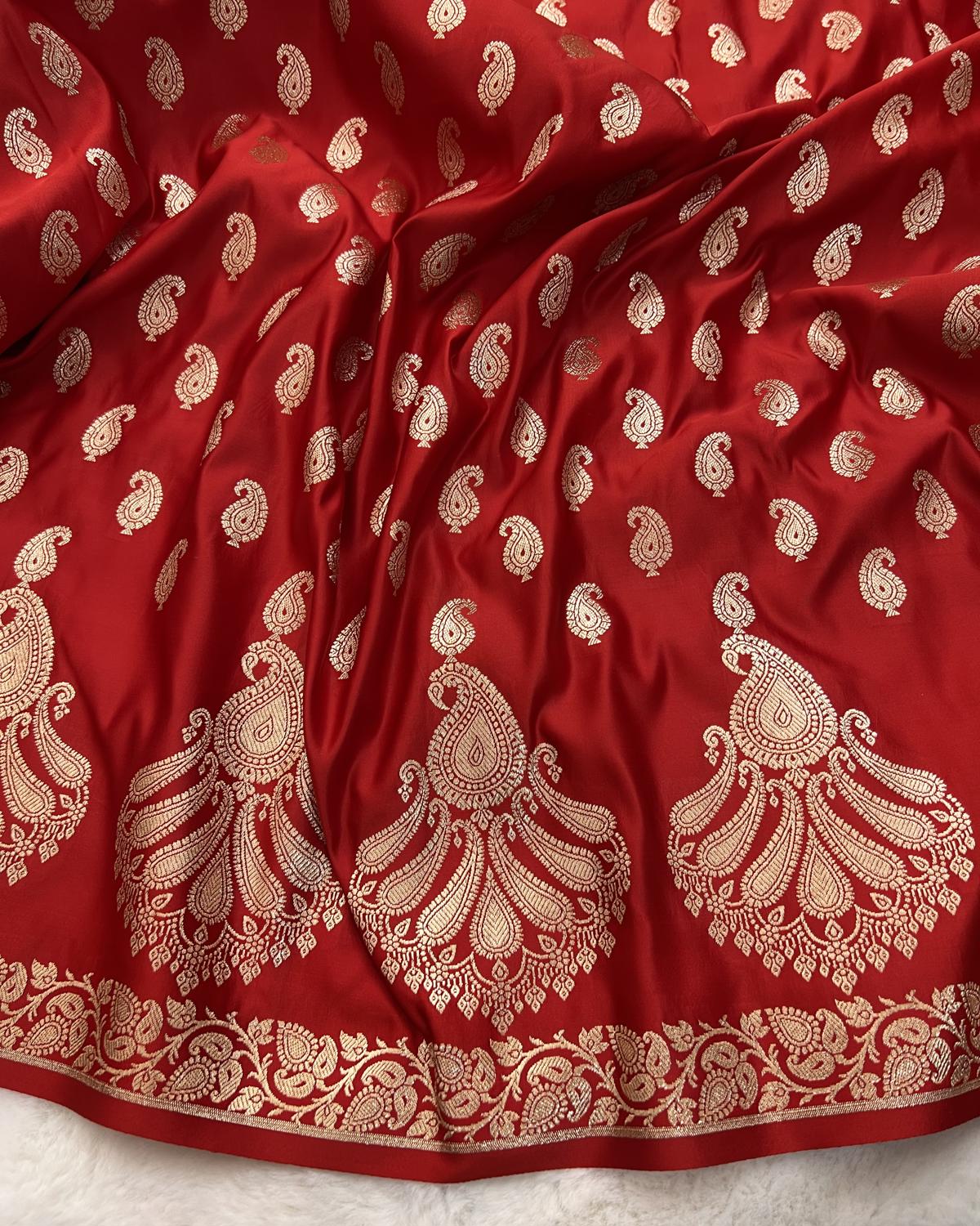 Red Shades Banarasi Boota Border Katan Silk Saree