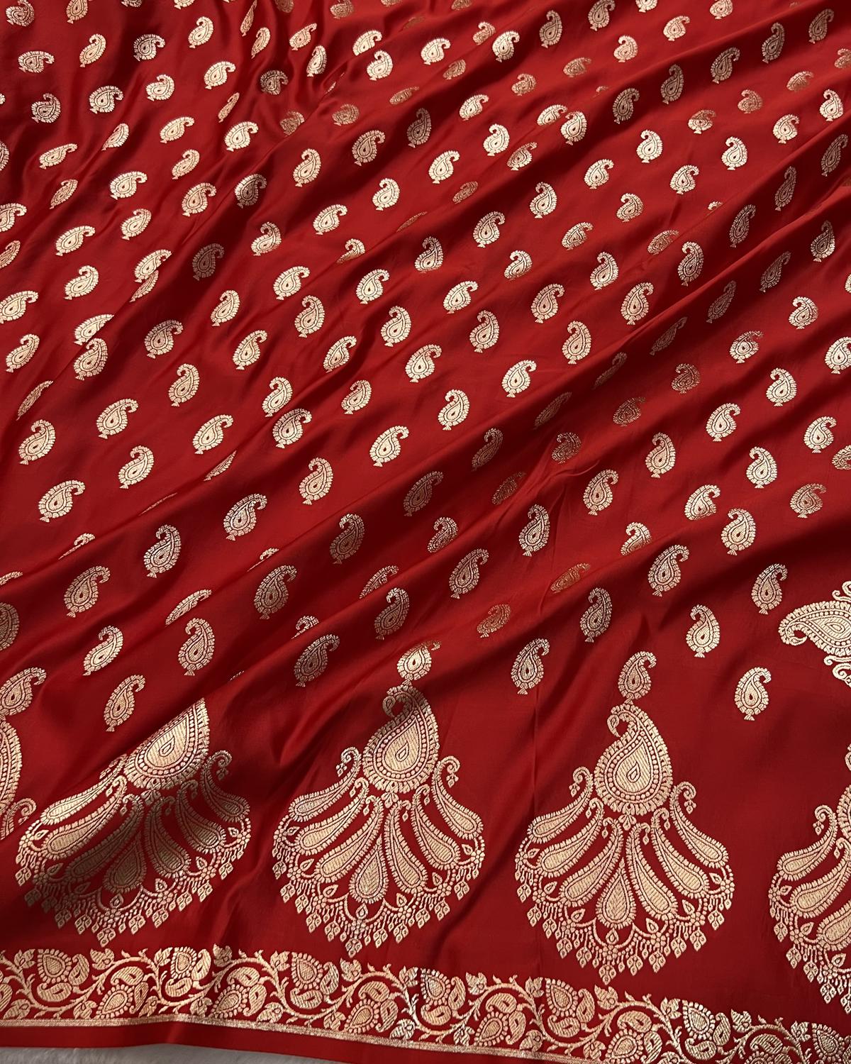Red Shades Banarasi Boota Border Katan Silk Saree