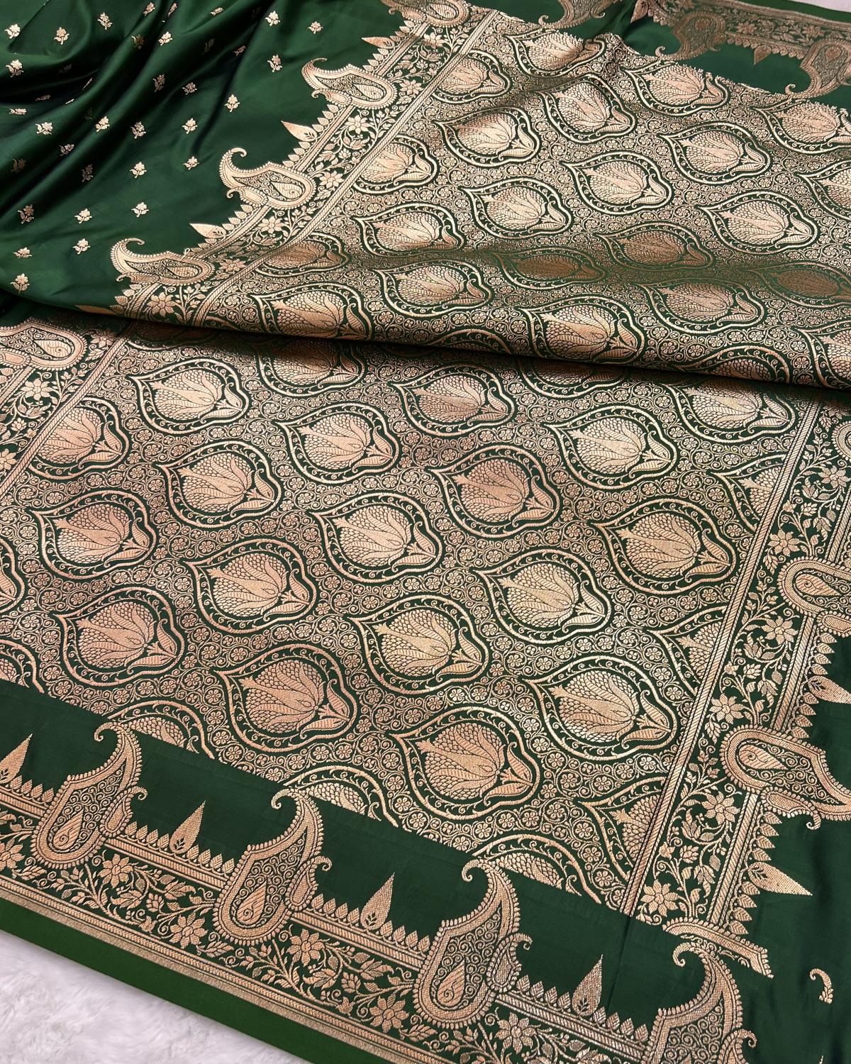 Cross Bottle Green Banarasi Floral Booti Mashru Silk Saree