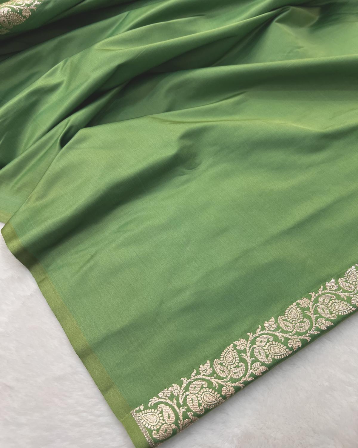 Pista Green Shade Banarasi Boota Border Katan Silk Saree