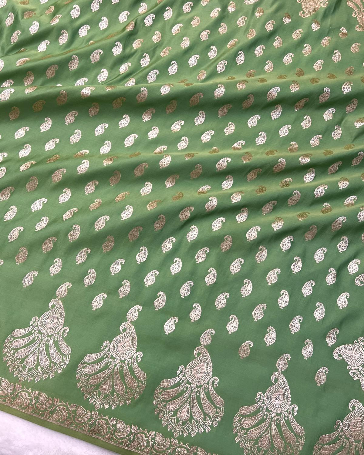 Pista Green Shade Banarasi Boota Border Katan Silk Saree