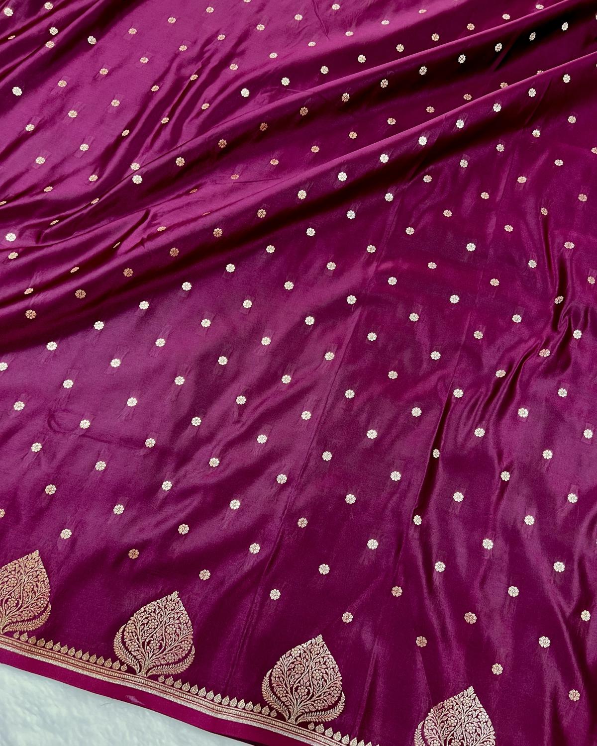 Purple Shades Banarasi Boota Border Mashru Katan Silk Saree