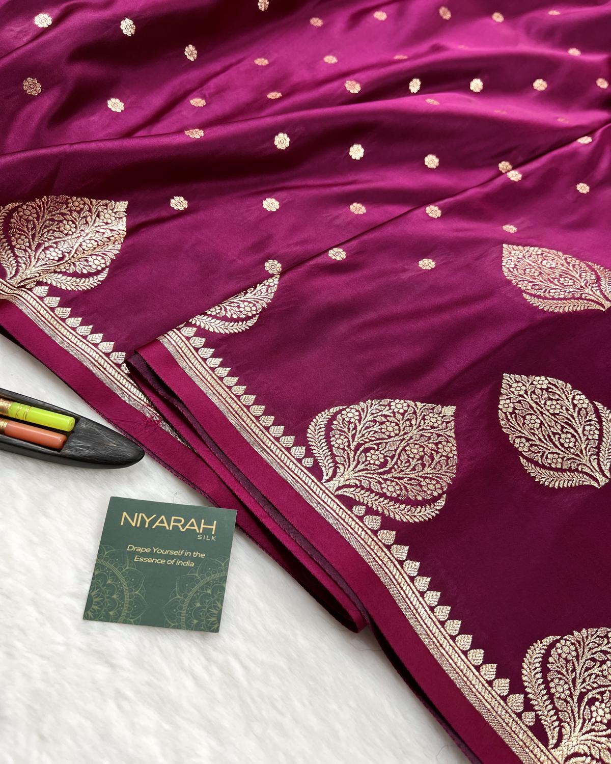 Purple Shades Banarasi Boota Border Mashru Katan Silk Saree