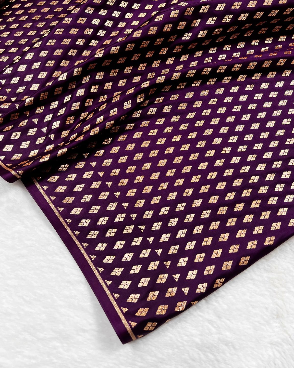 Deep Purple Shades Banarasi Floral Double booti Mashru Katan Silk Saree