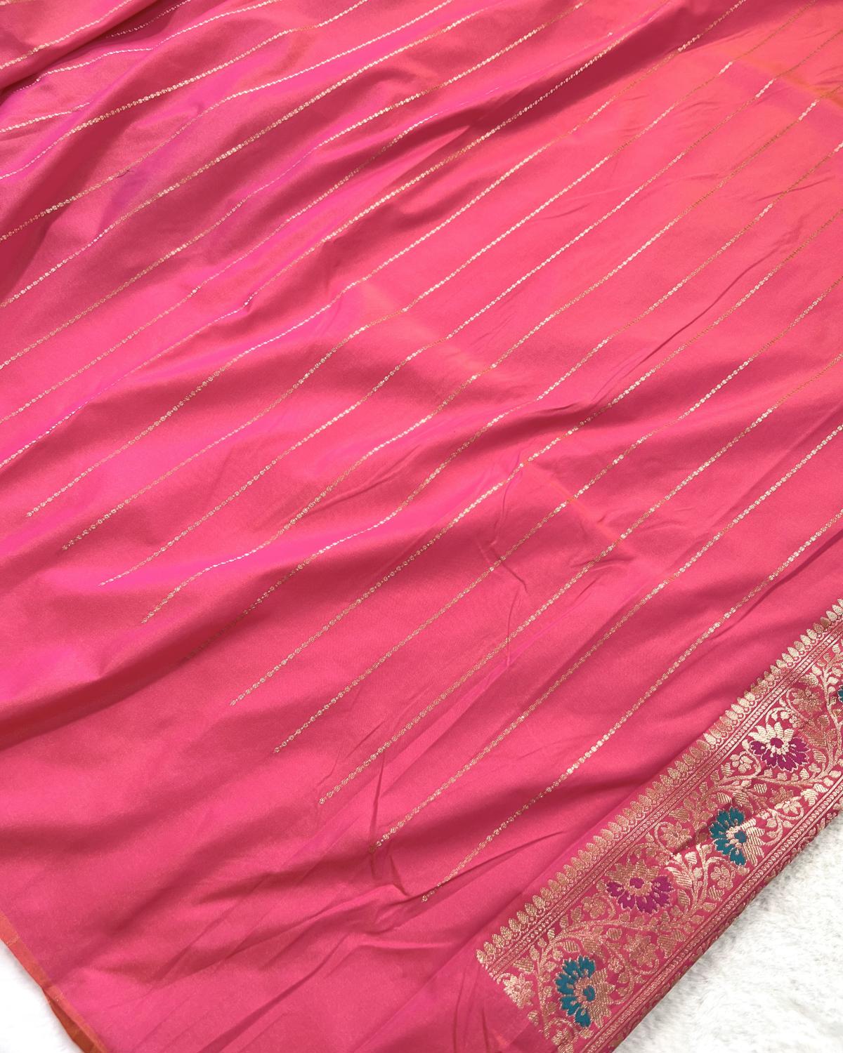 Partywear Pink Banarasi Leafy Boota Meena Border Katan Silk Saree