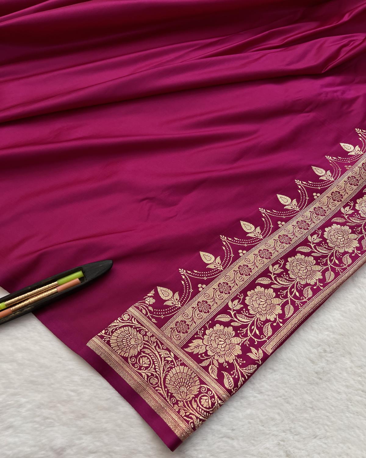 Matching rani pink blouse piece with zari border or festive saree-Niyarah